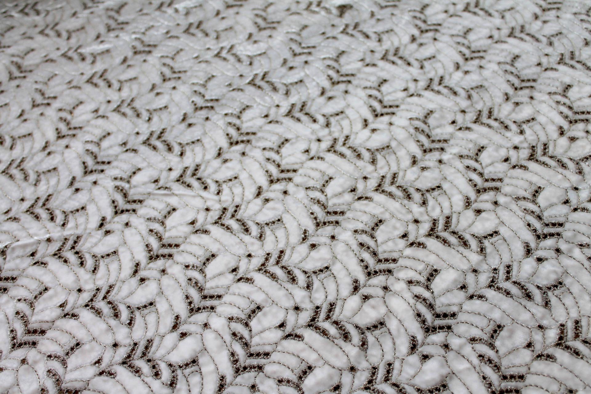Ornate Gold Leaf Embroidery on Ivory Silk Velvet fabric, image 2 of 5