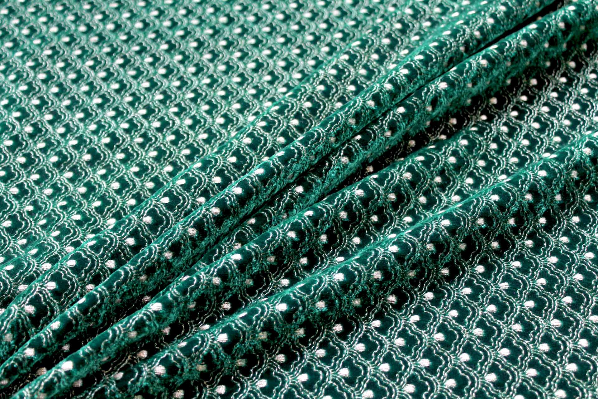 Ornate Gold Scale Embroidery on Emerald Green Silk Velvet fabric, image 3 of 5