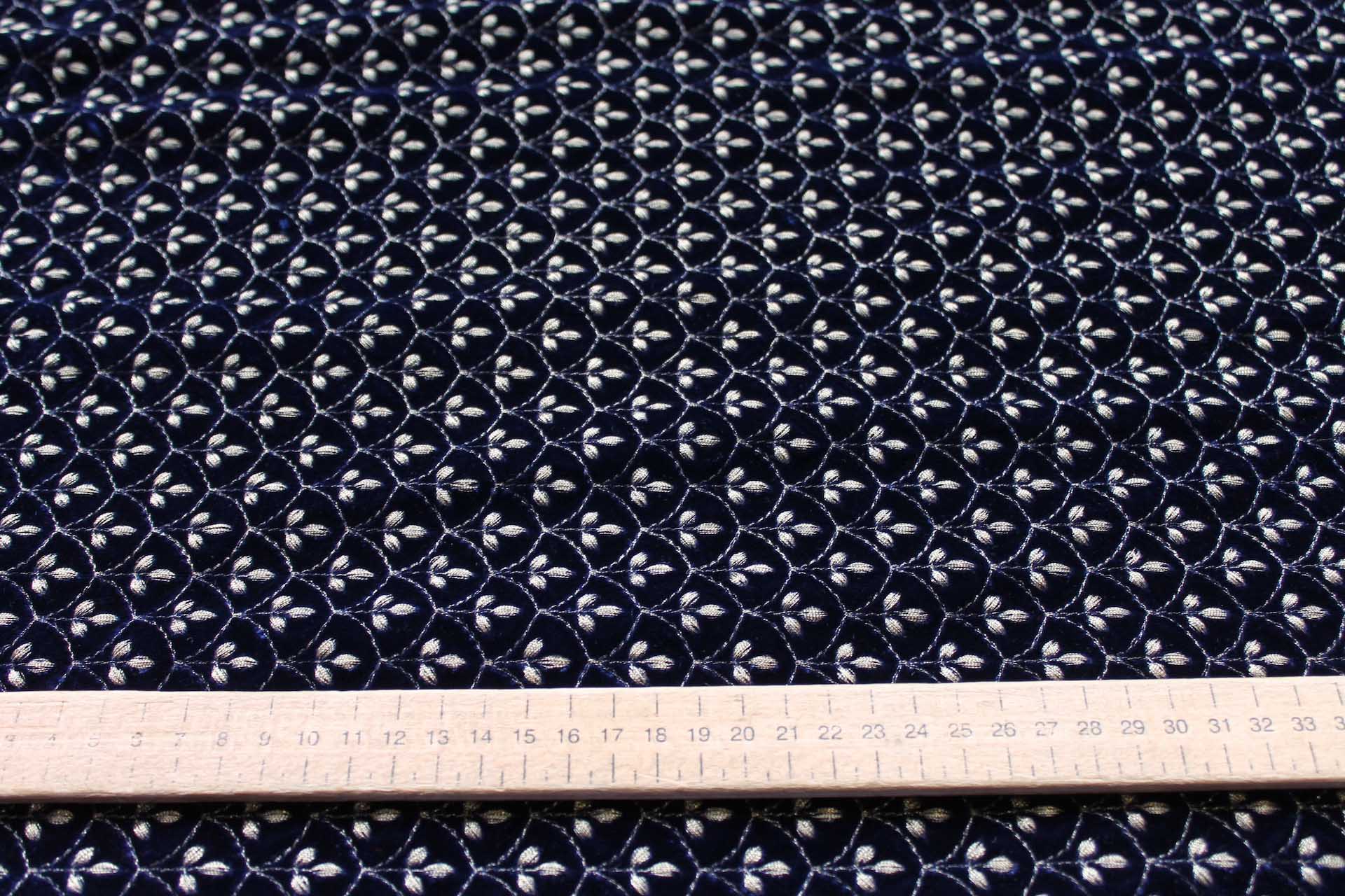 Ornate Gold Scale Embroidery on Royal Blue Silk Velvet fabric, image 5 of 5