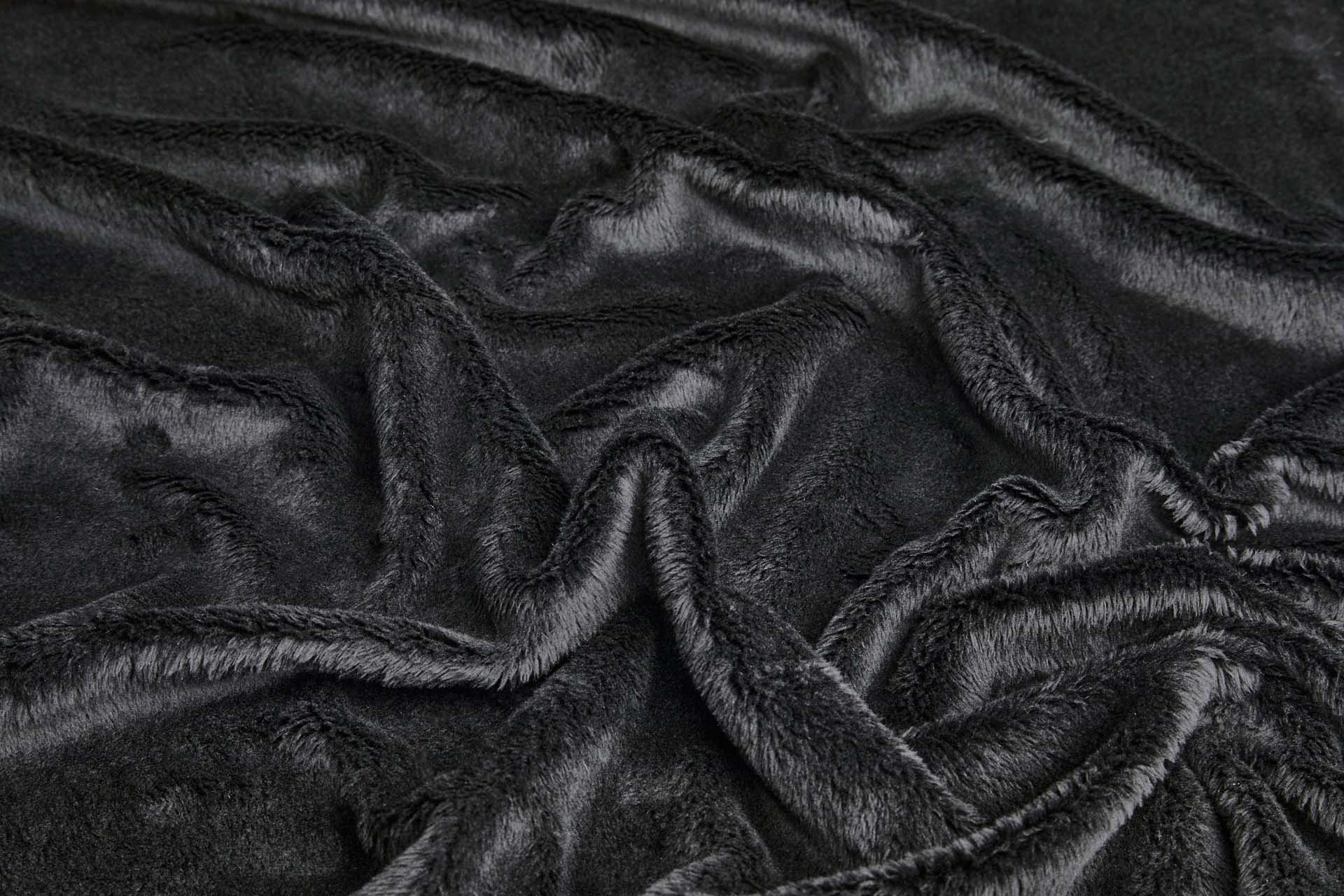 Black Fluffy Short Pile Faux Fur fabric