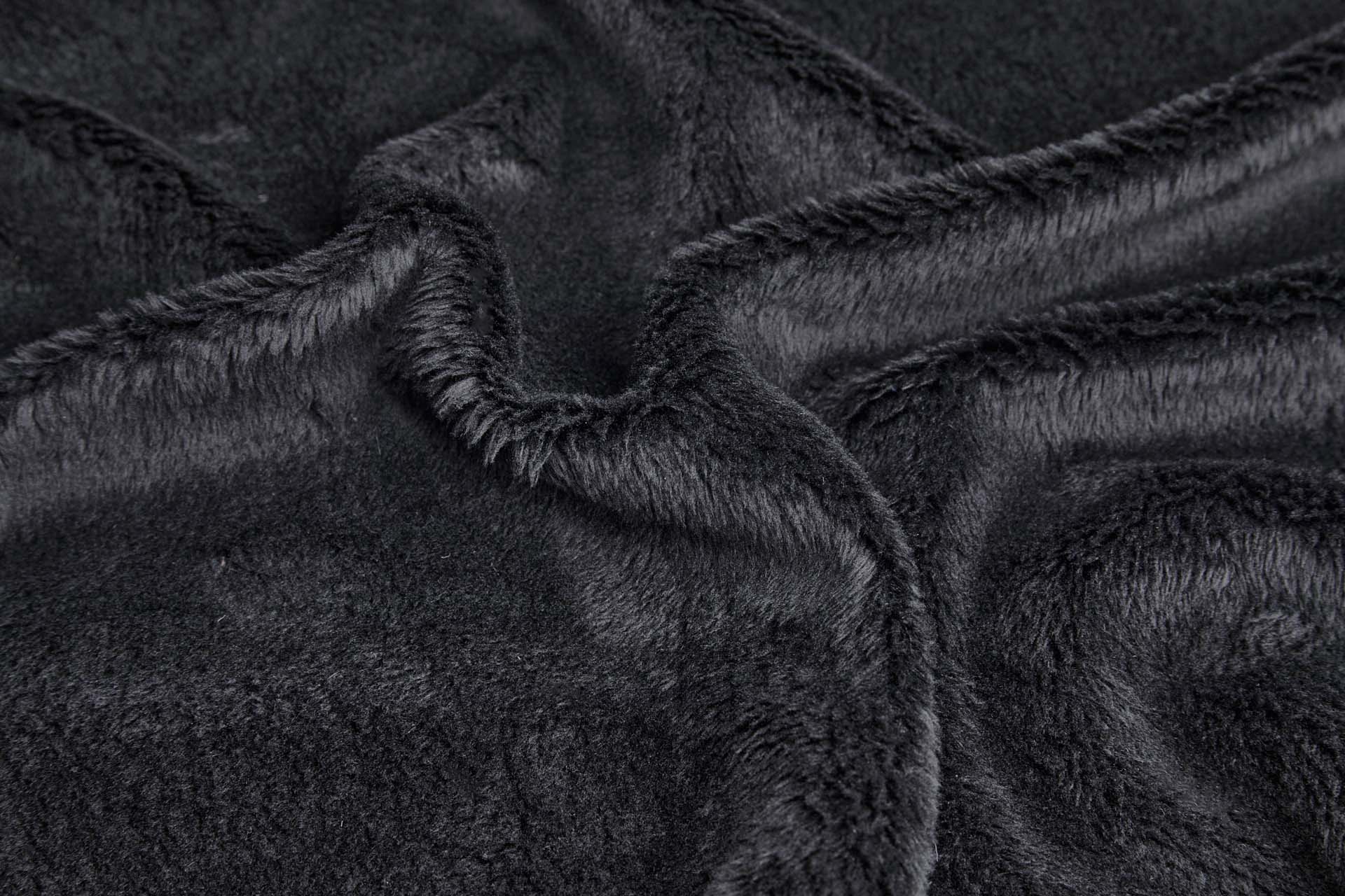Black Fluffy Short Pile Faux Fur fabric, image 3 of 4