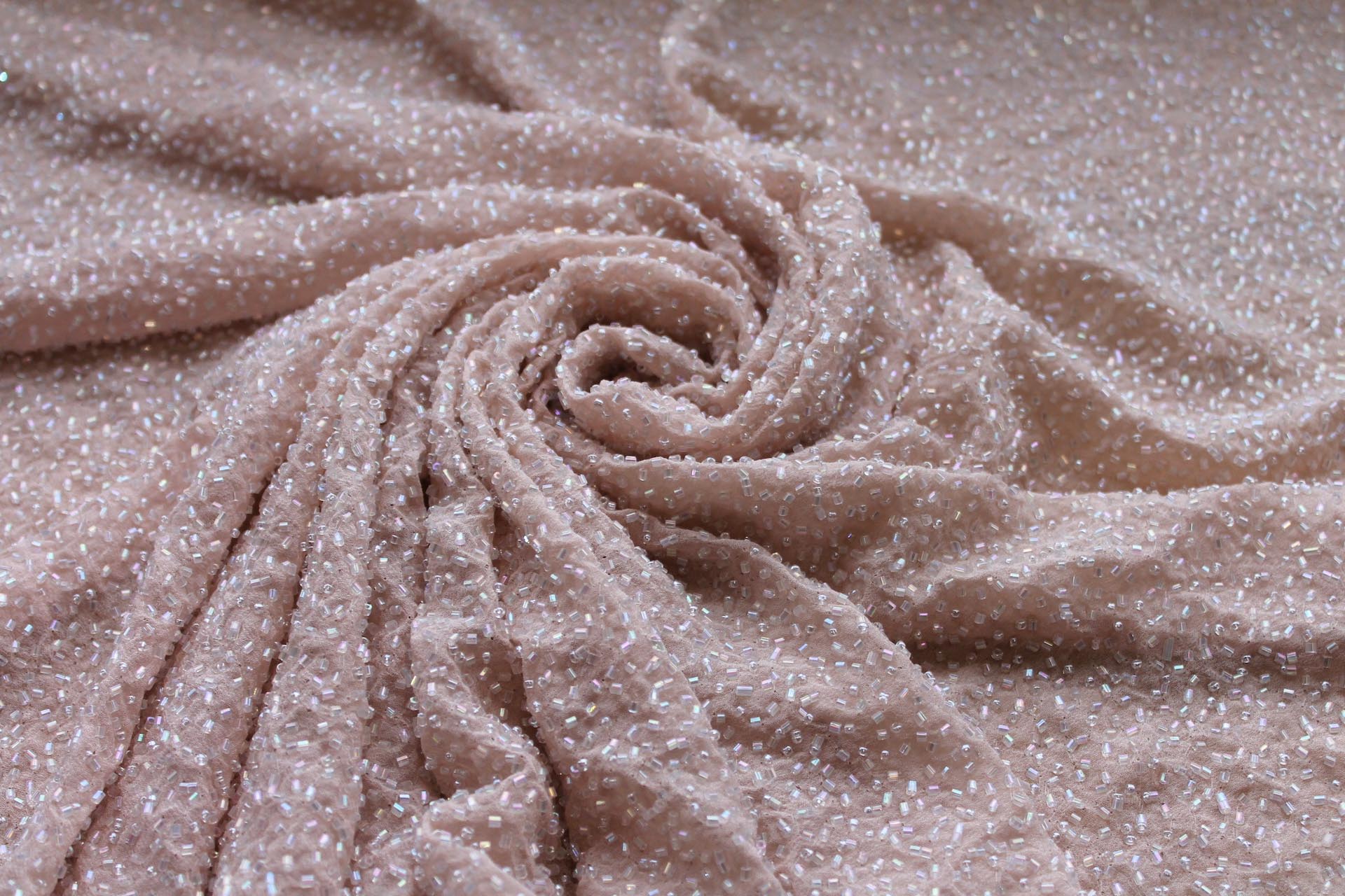Beaded Silk Chiffon - New Pale Pink fabric