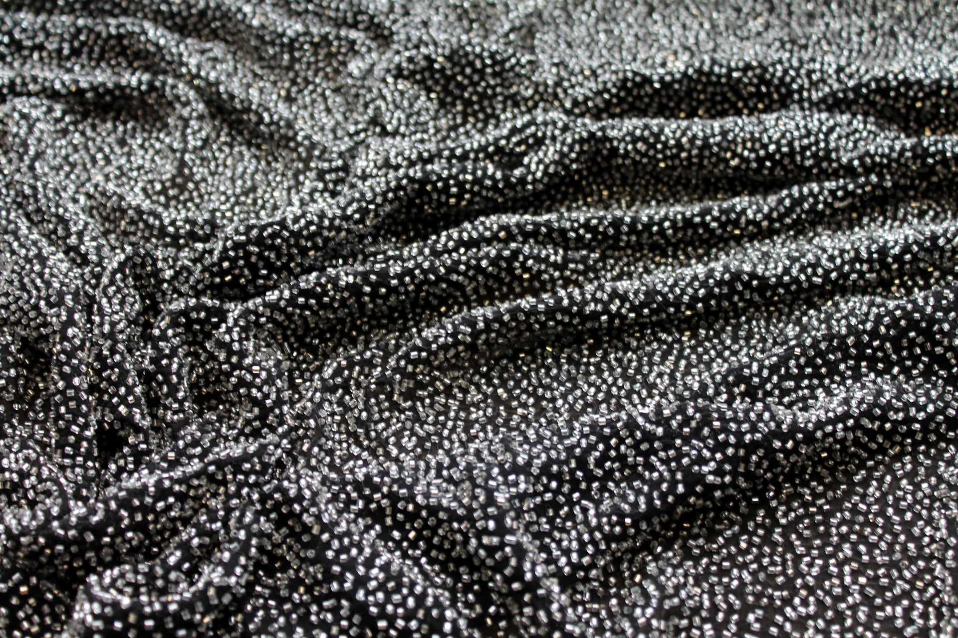 Beaded Silk Chiffon - New Black Silver fabric, image 2 of 6