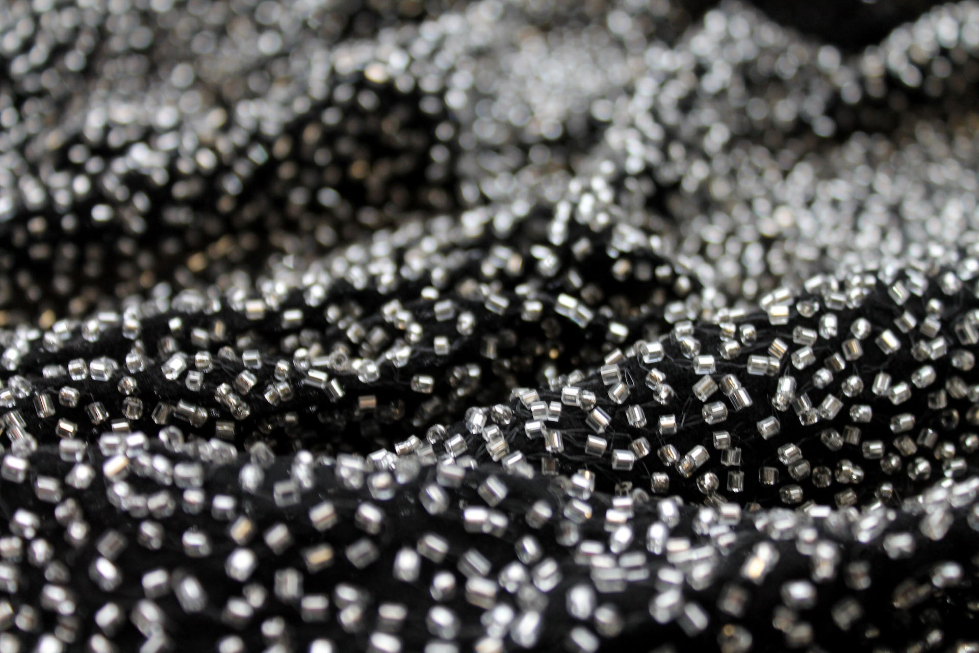 Beaded Silk Chiffon - New Black Silver fabric, image 3 of 6