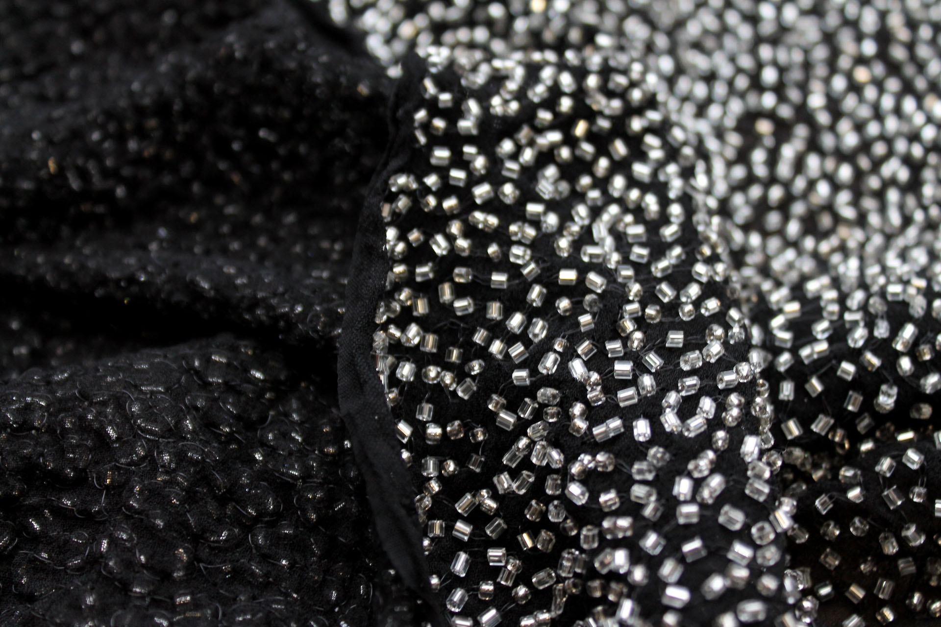 Beaded Silk Chiffon - New Black Silver fabric, image 4 of 6