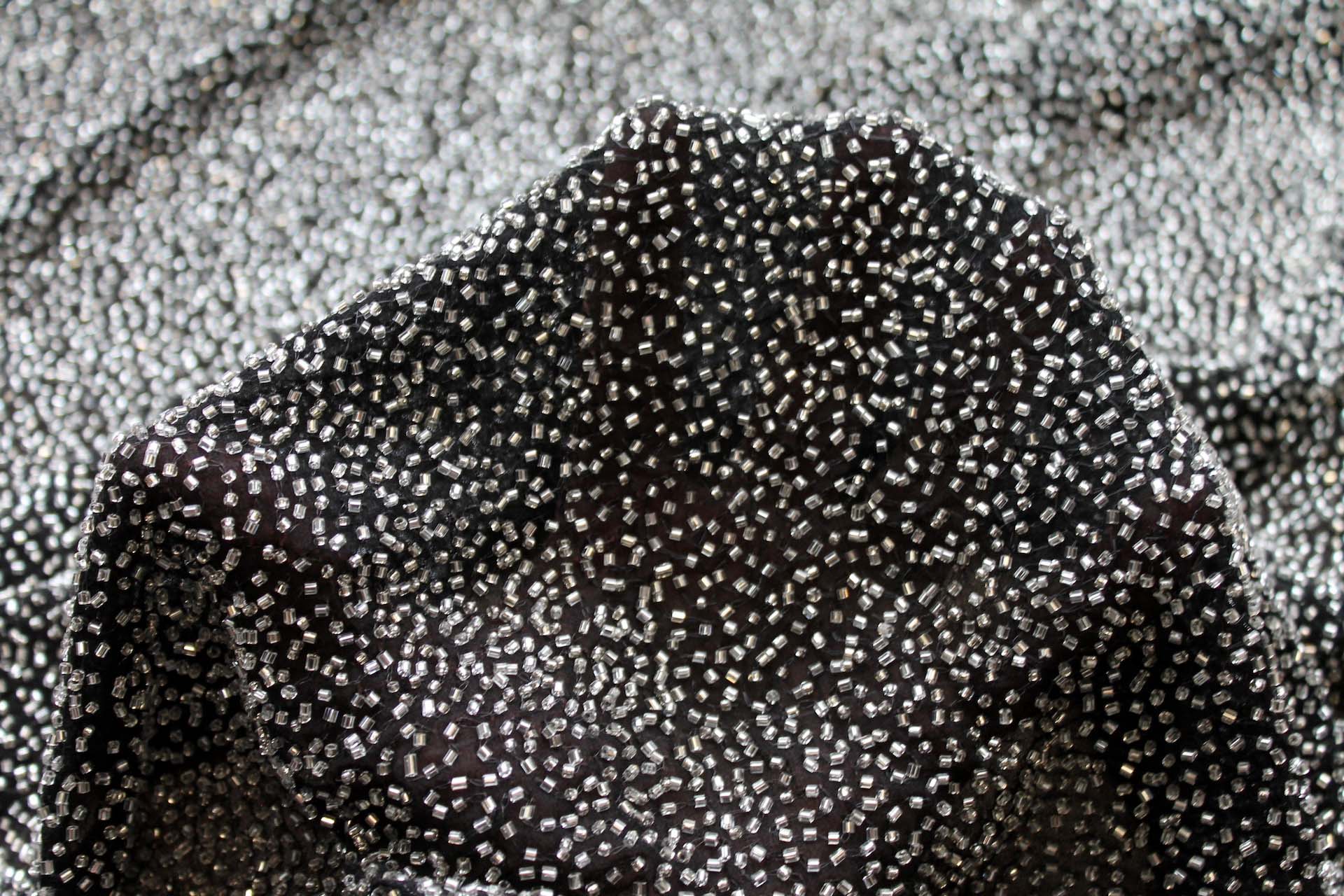 Beaded Silk Chiffon - New Black Silver fabric, image 5 of 6