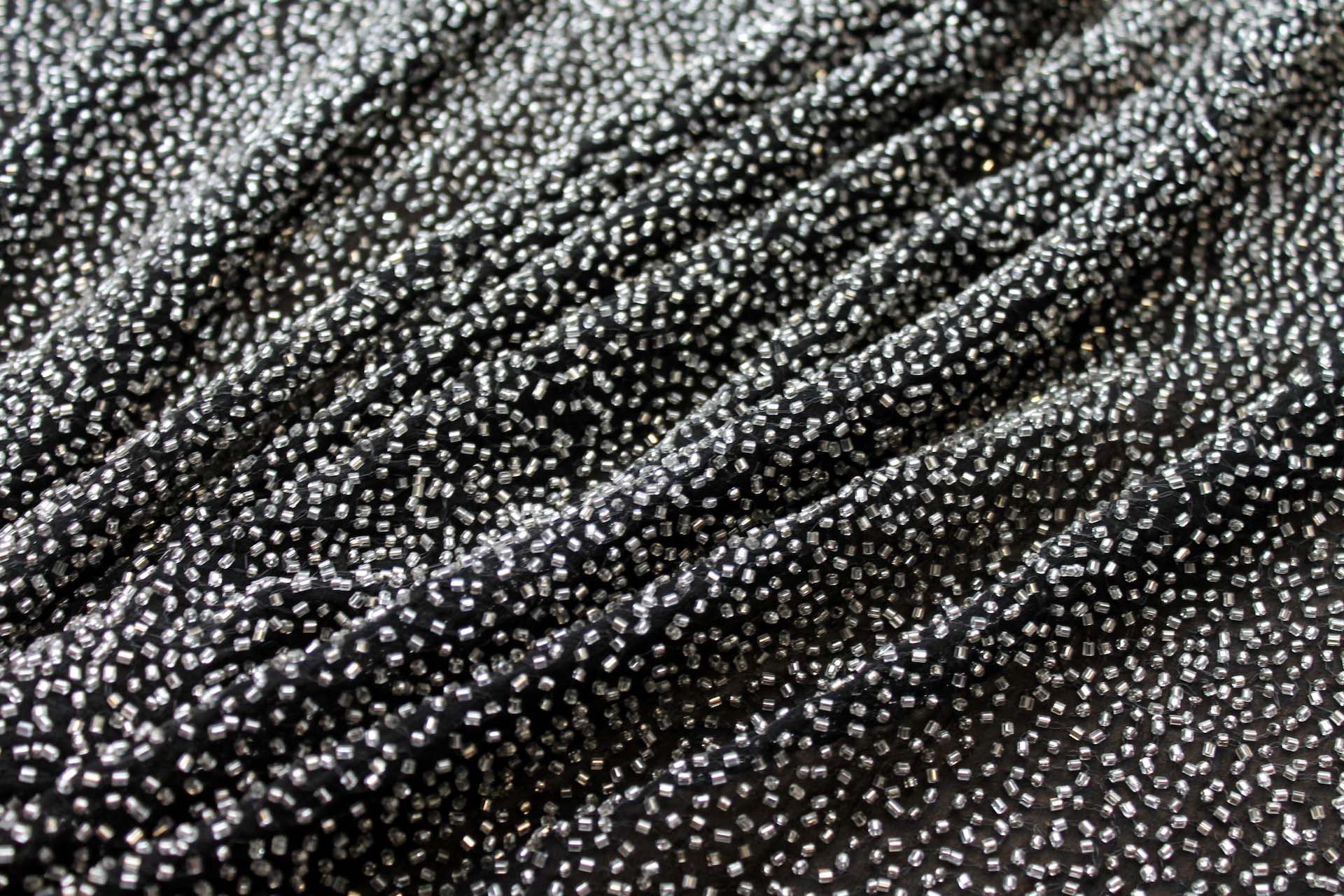 Beaded Silk Chiffon - New Black Silver fabric, image 6 of 6