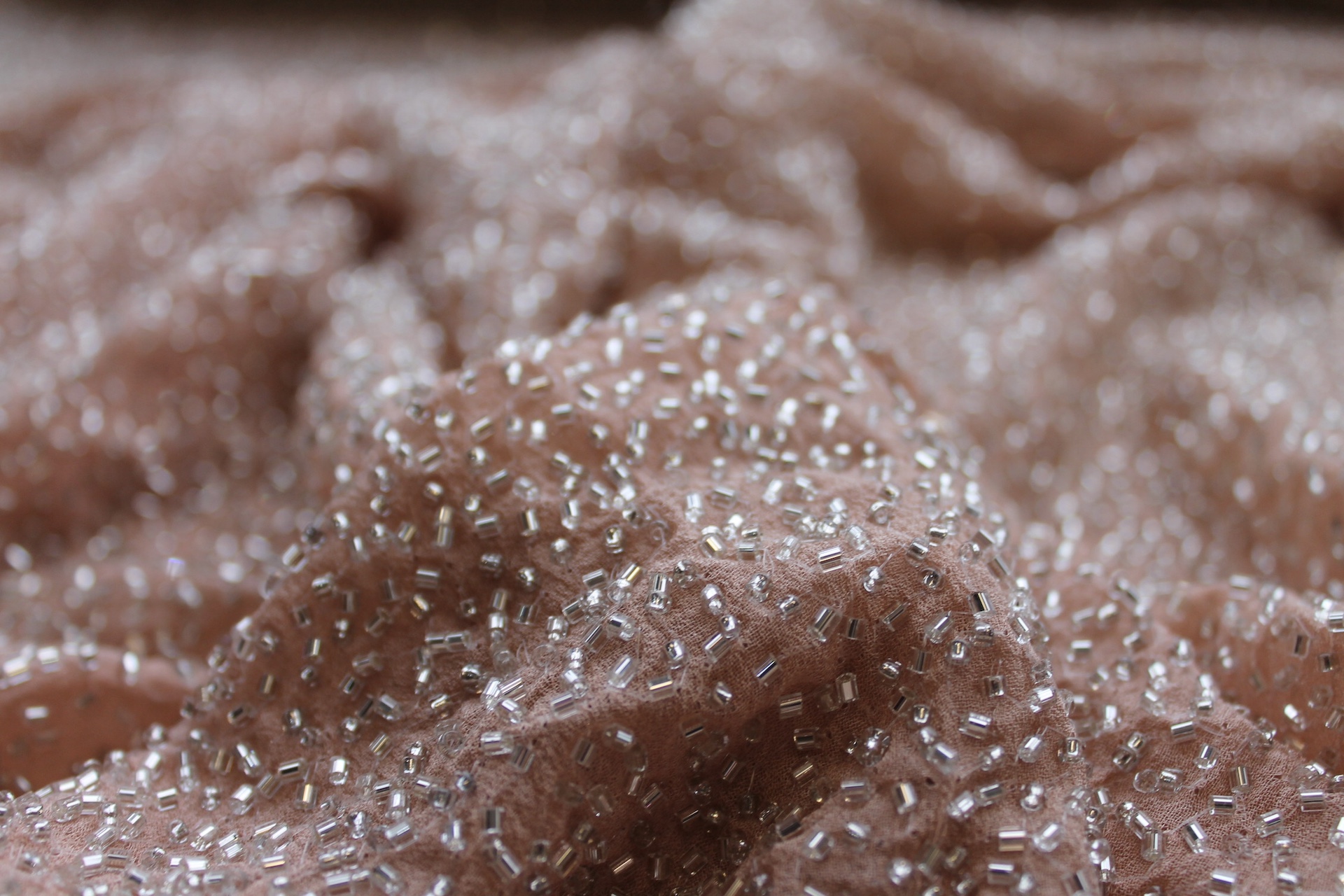 Beaded Silk Chiffon - New Nude Silver fabric, image 3 of 7