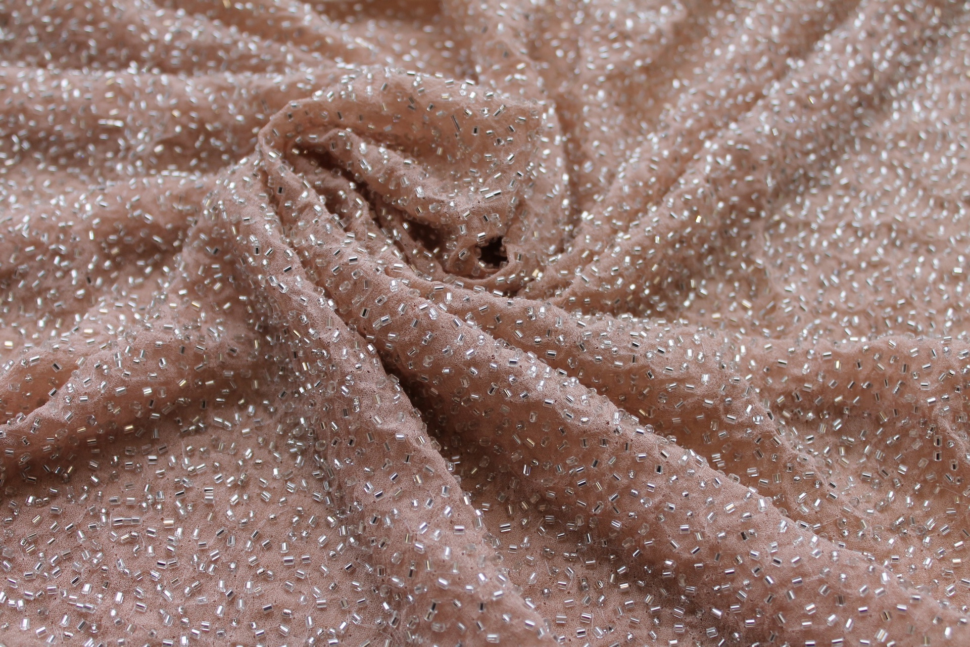 Beaded Silk Chiffon - New Nude Silver fabric