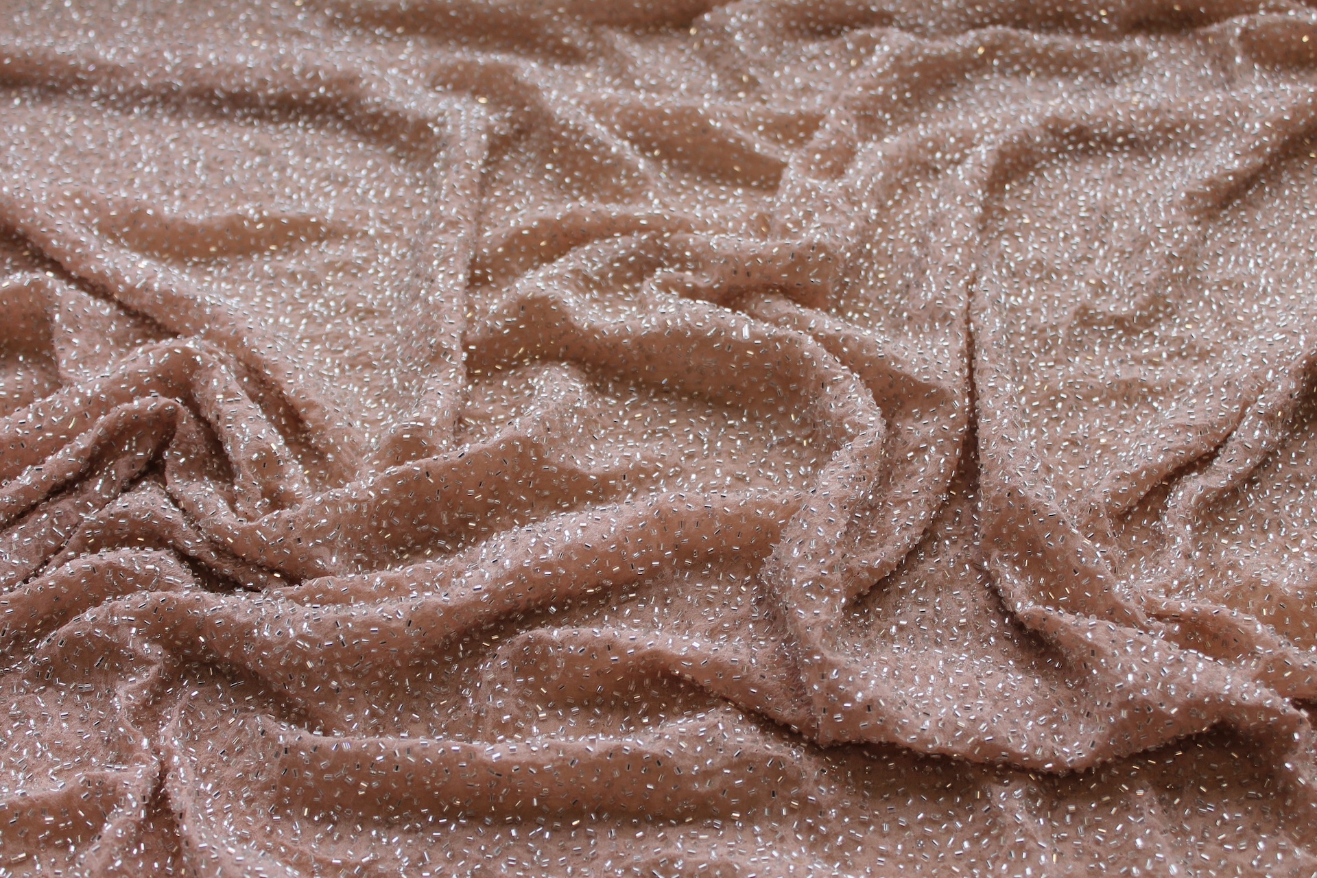 Beaded Silk Chiffon - New Nude Silver fabric, image 4 of 7