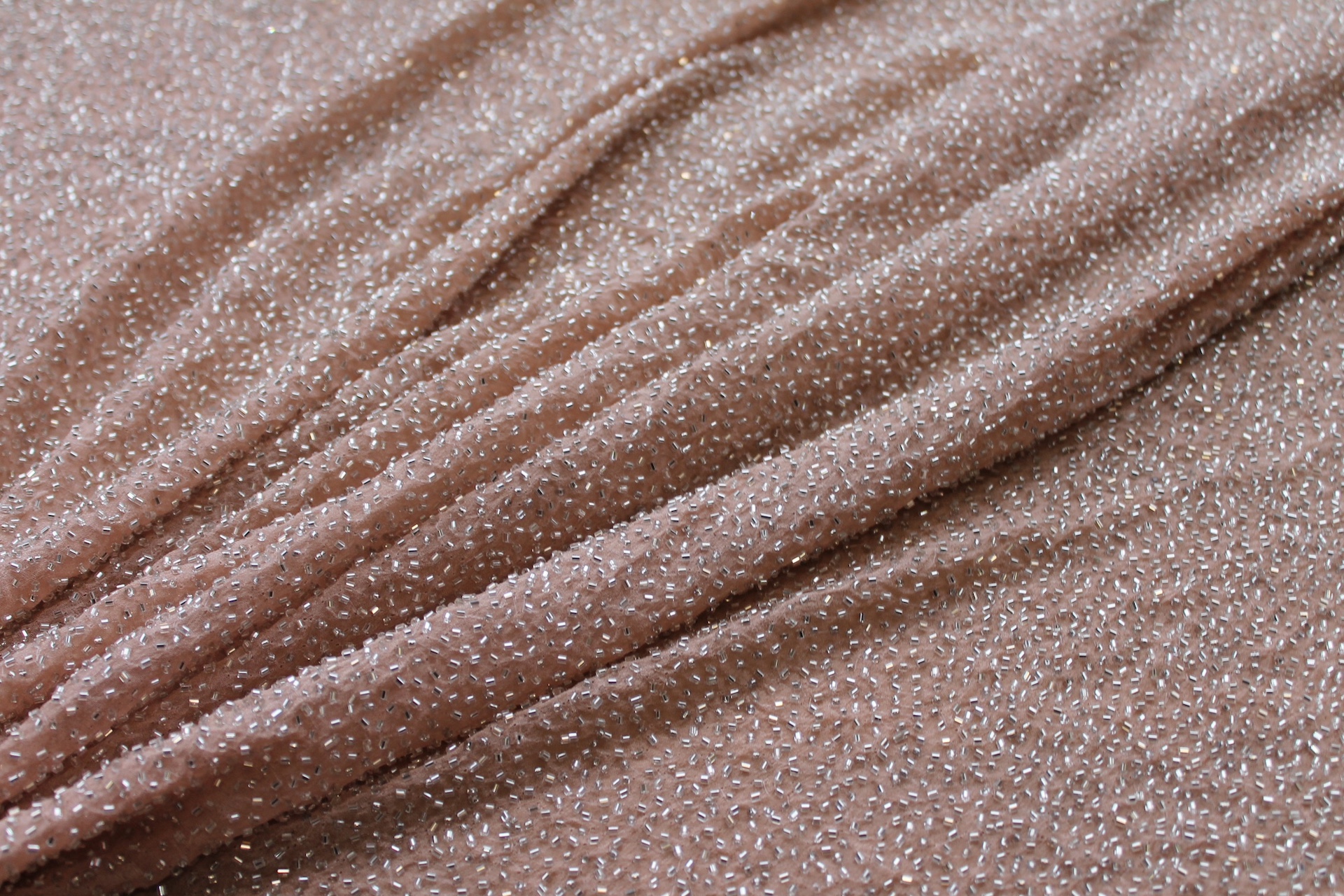Beaded Silk Chiffon - New Nude Silver fabric, image 5 of 7