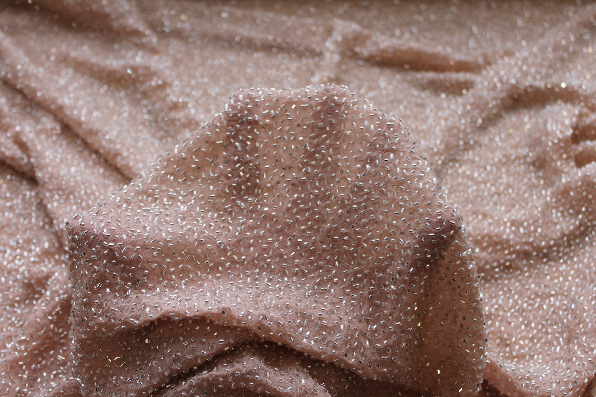 Beaded Silk Chiffon - New Nude Silver fabric, image 6 of 7