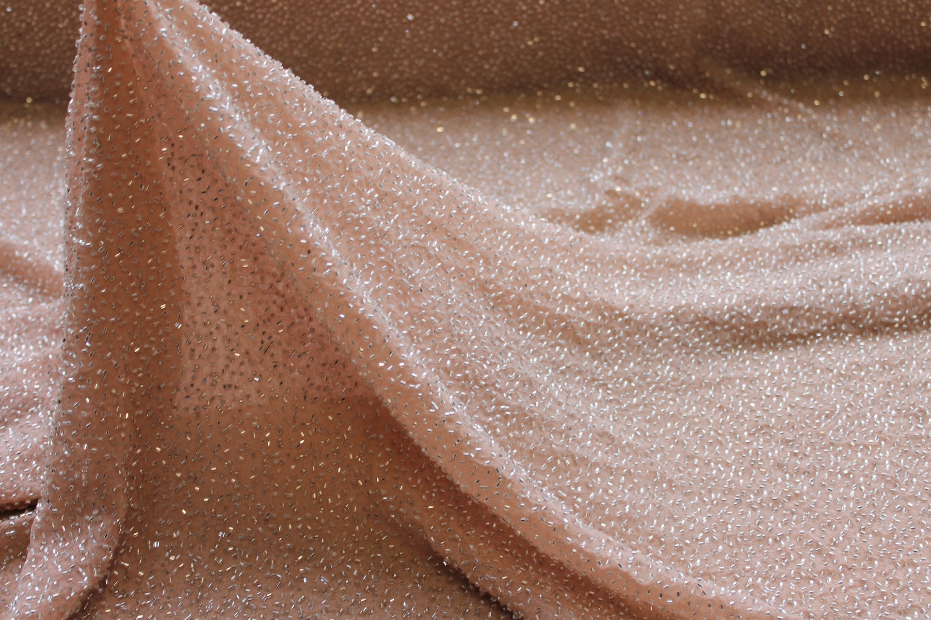 Beaded Silk Chiffon - New Nude Silver fabric, image 7 of 7