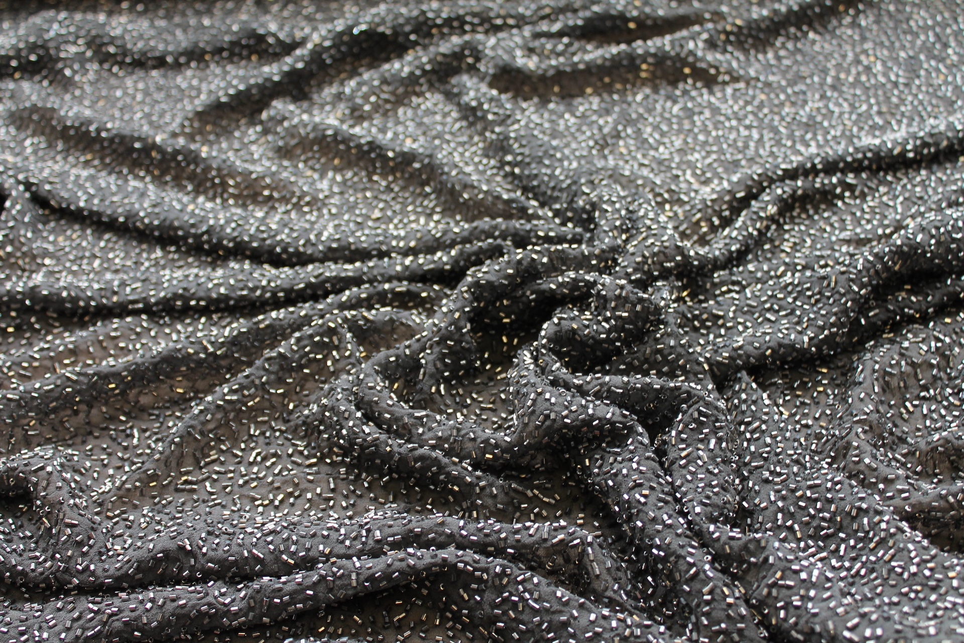 Beaded Silk Chiffon - New Gunmetal fabric, image 3 of 7