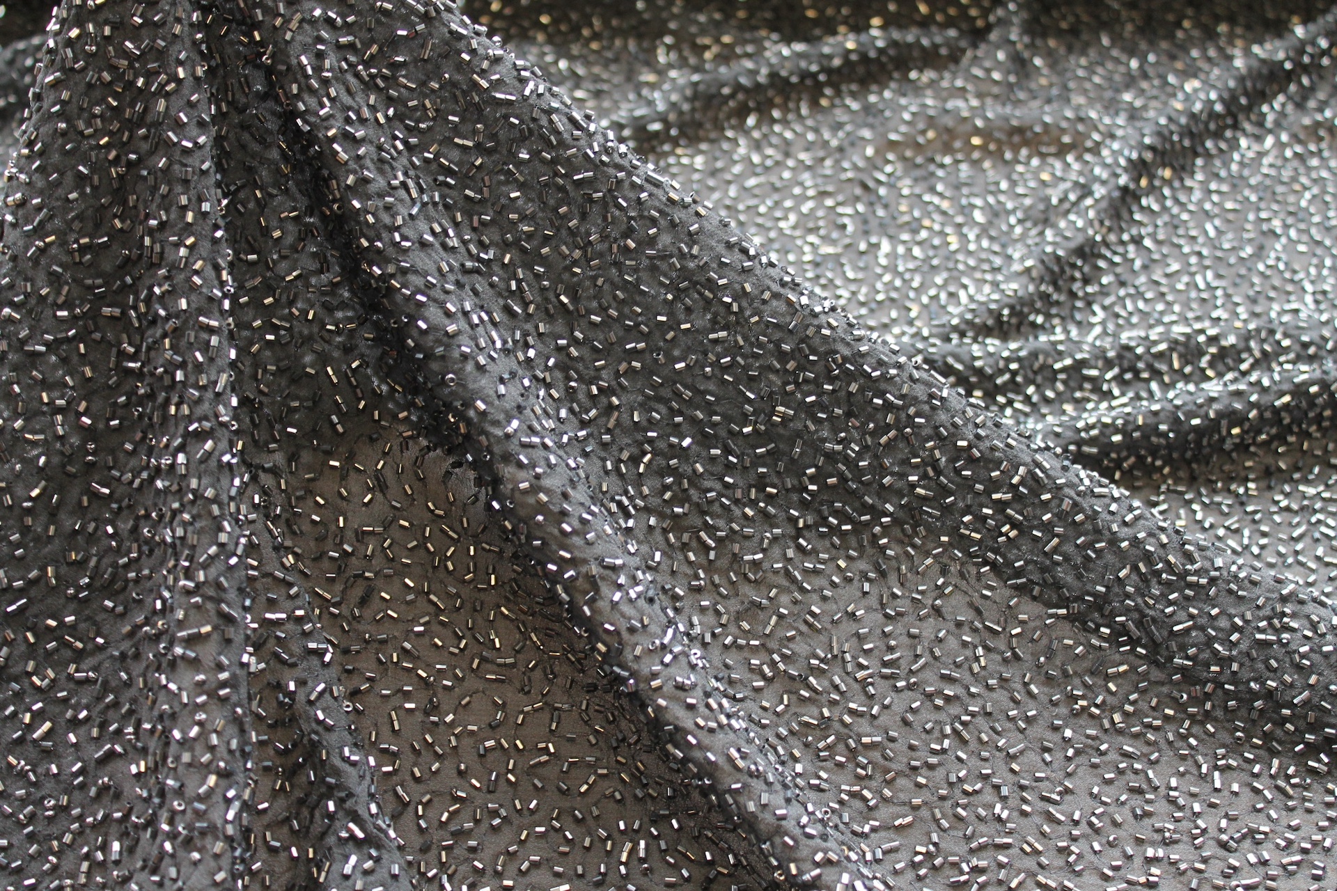 Beaded Silk Chiffon - New Gunmetal fabric, image 4 of 7