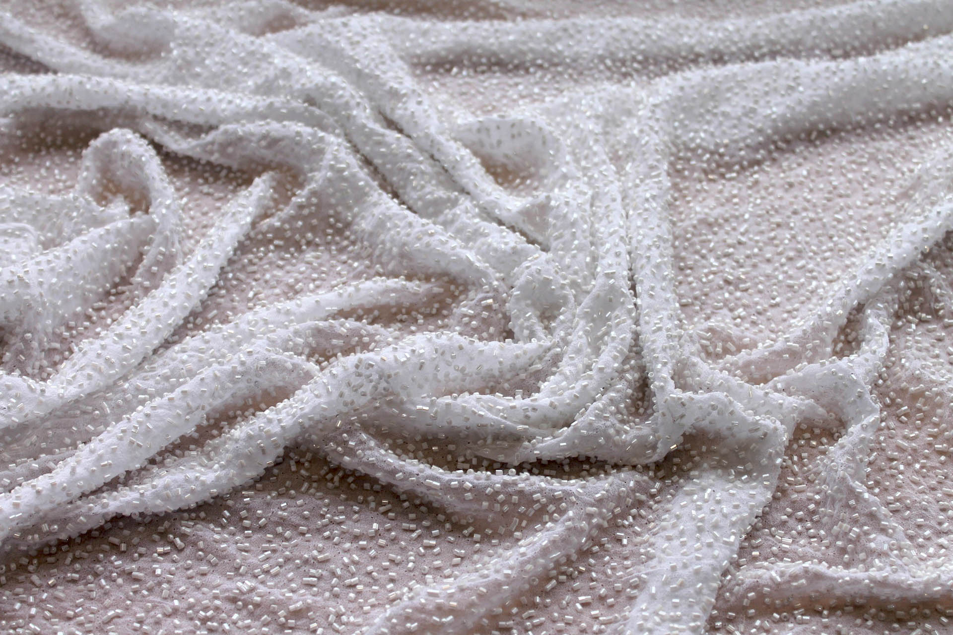 Beaded Silk Chiffon - New Ice White fabric, image 2 of 7