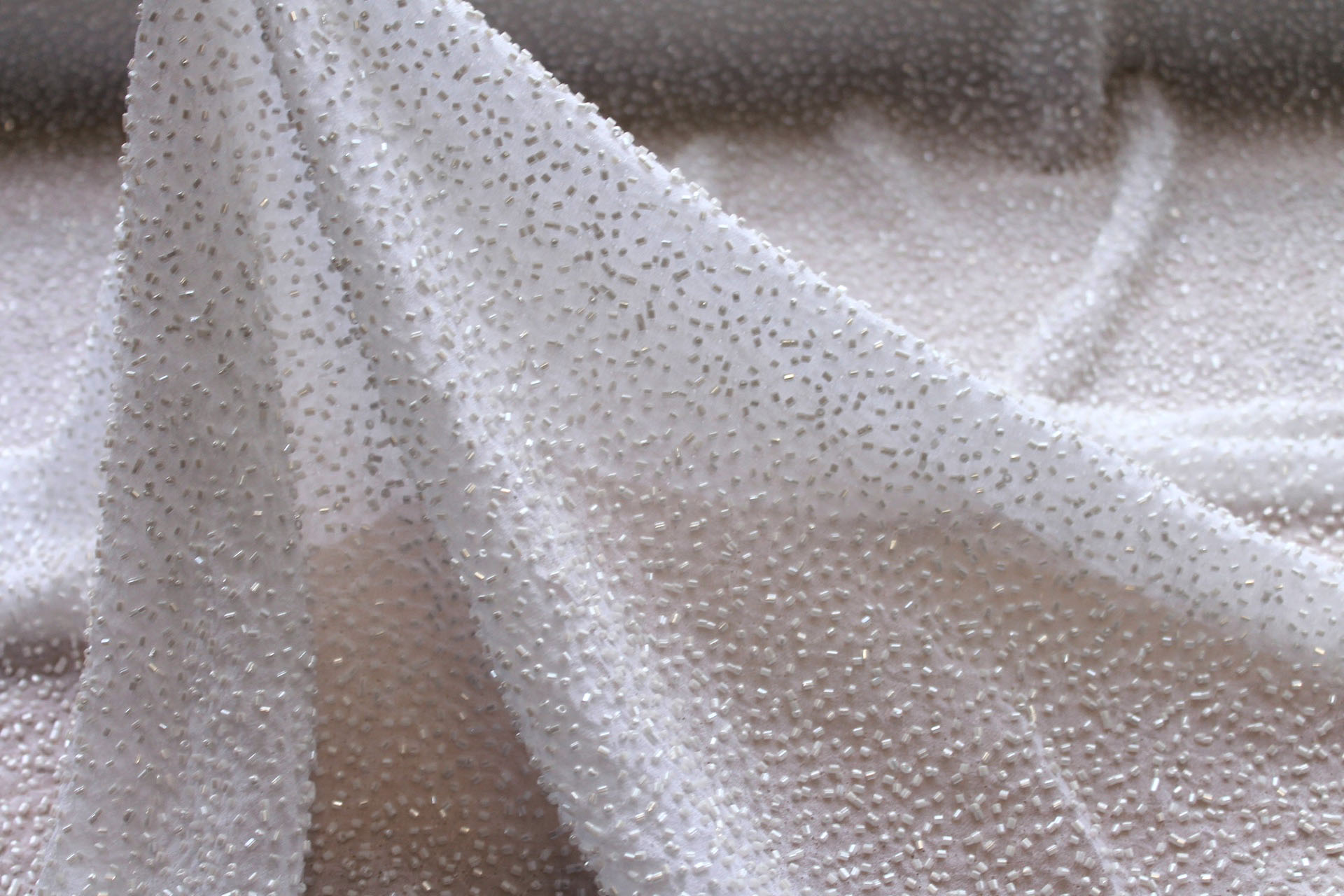 Beaded Silk Chiffon - New Ice White fabric, image 4 of 7