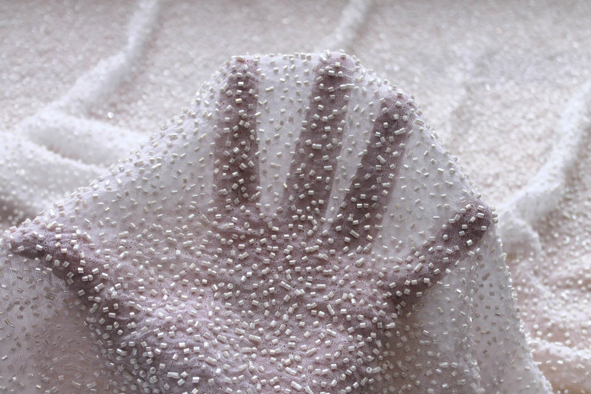 Beaded Silk Chiffon - New Ice White fabric, image 5 of 7