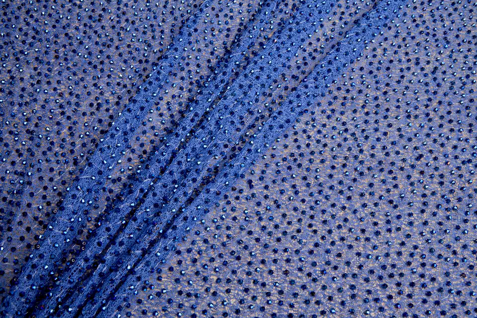Faceted Crystal Beads on Mesh - Peacock Blue fabric, image 3 of 5