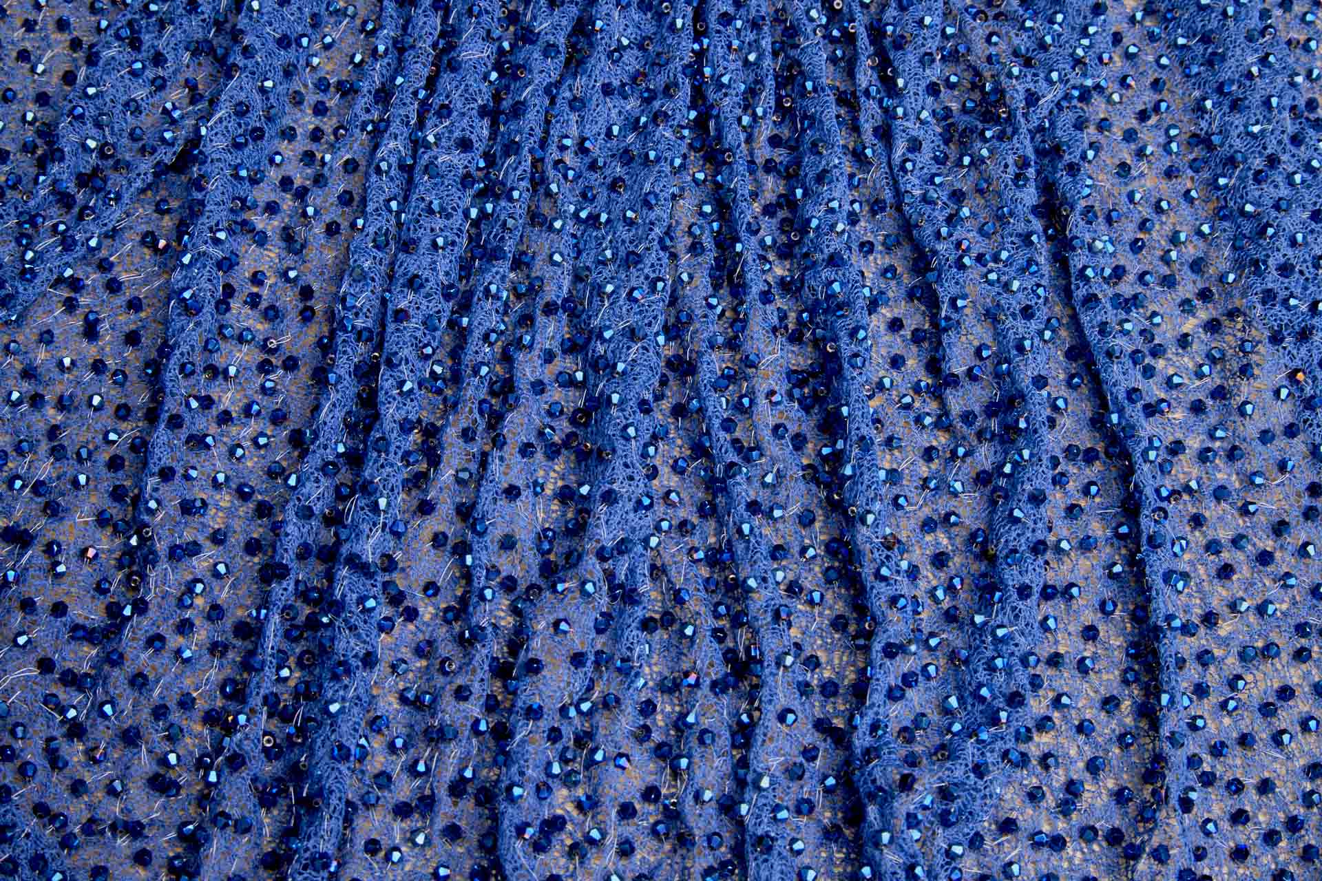 Faceted Crystal Beads on Mesh - Peacock Blue fabric, image 4 of 5