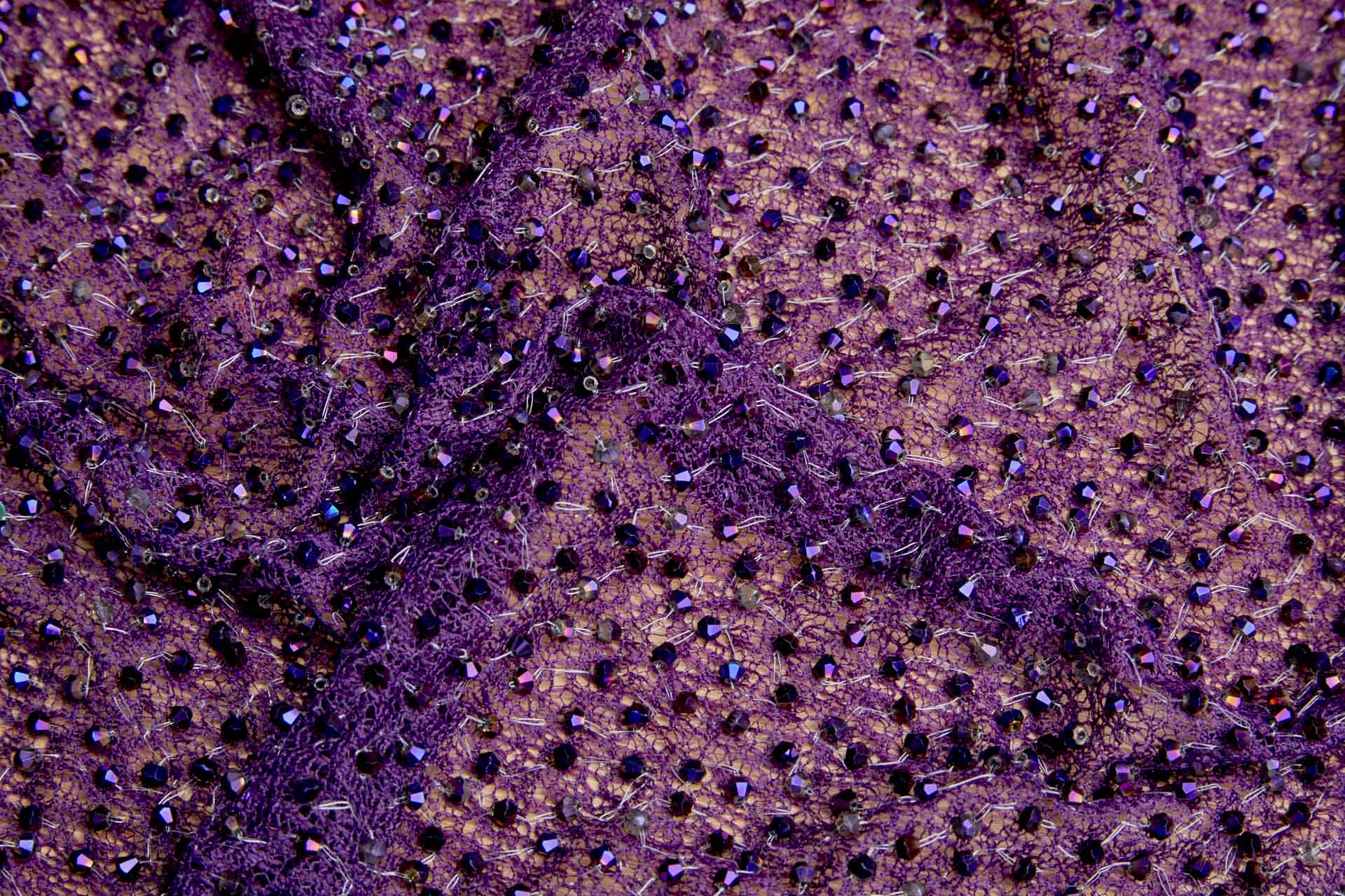 Faceted Crystal Beads on Mesh - Purple fabric, image 3 of 6