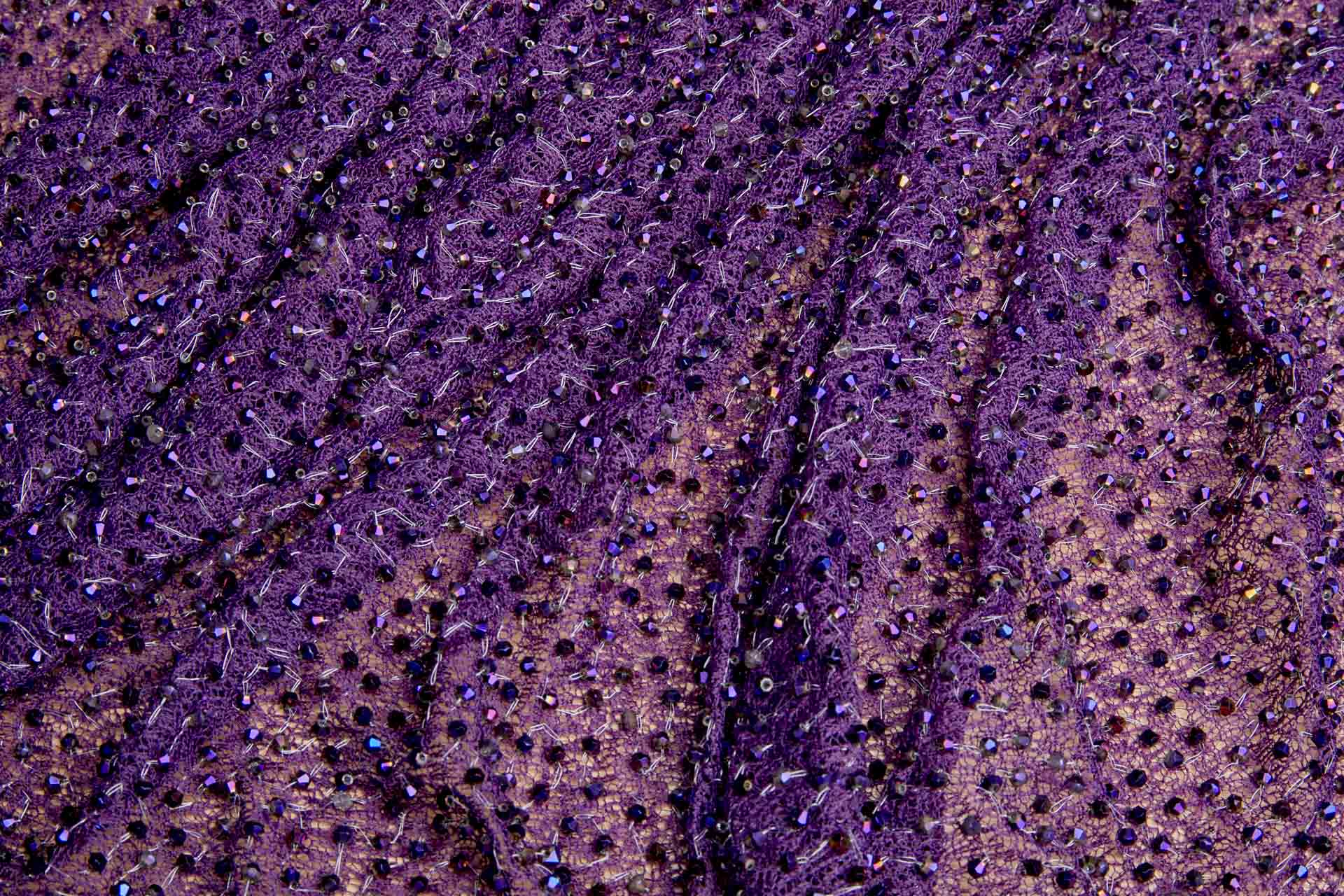 Faceted Crystal Beads on Mesh - Purple fabric, image 5 of 6
