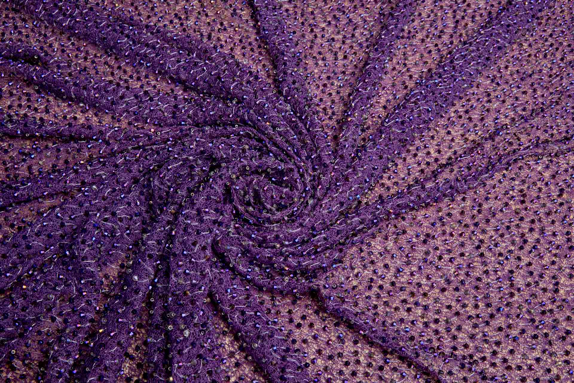 Faceted Crystal Beads on Mesh - Purple fabric