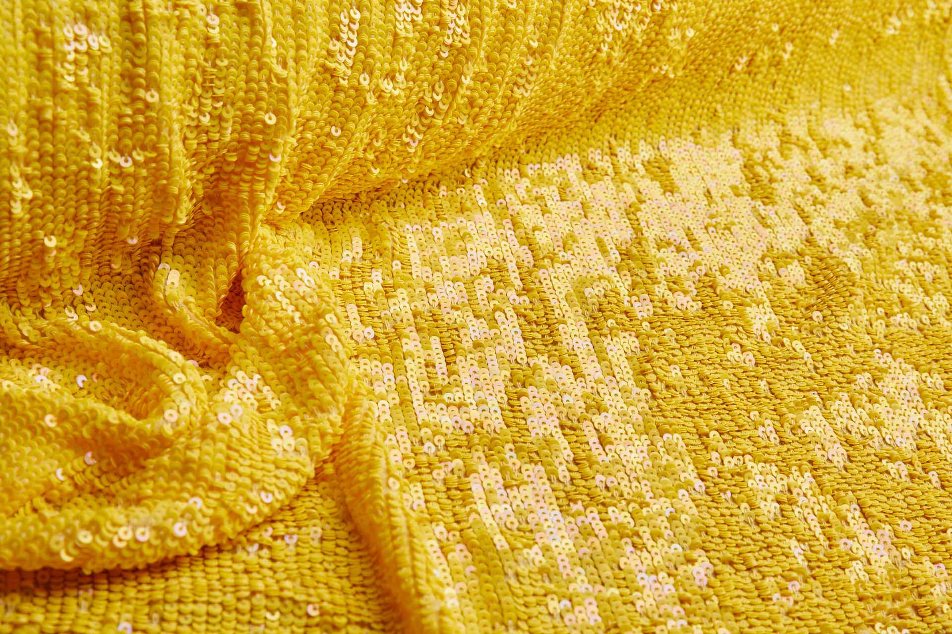Overlapping Micro Sequin On Silk Chiffon - Iridescent Yellow on Yellow fabric, image 4 of 6