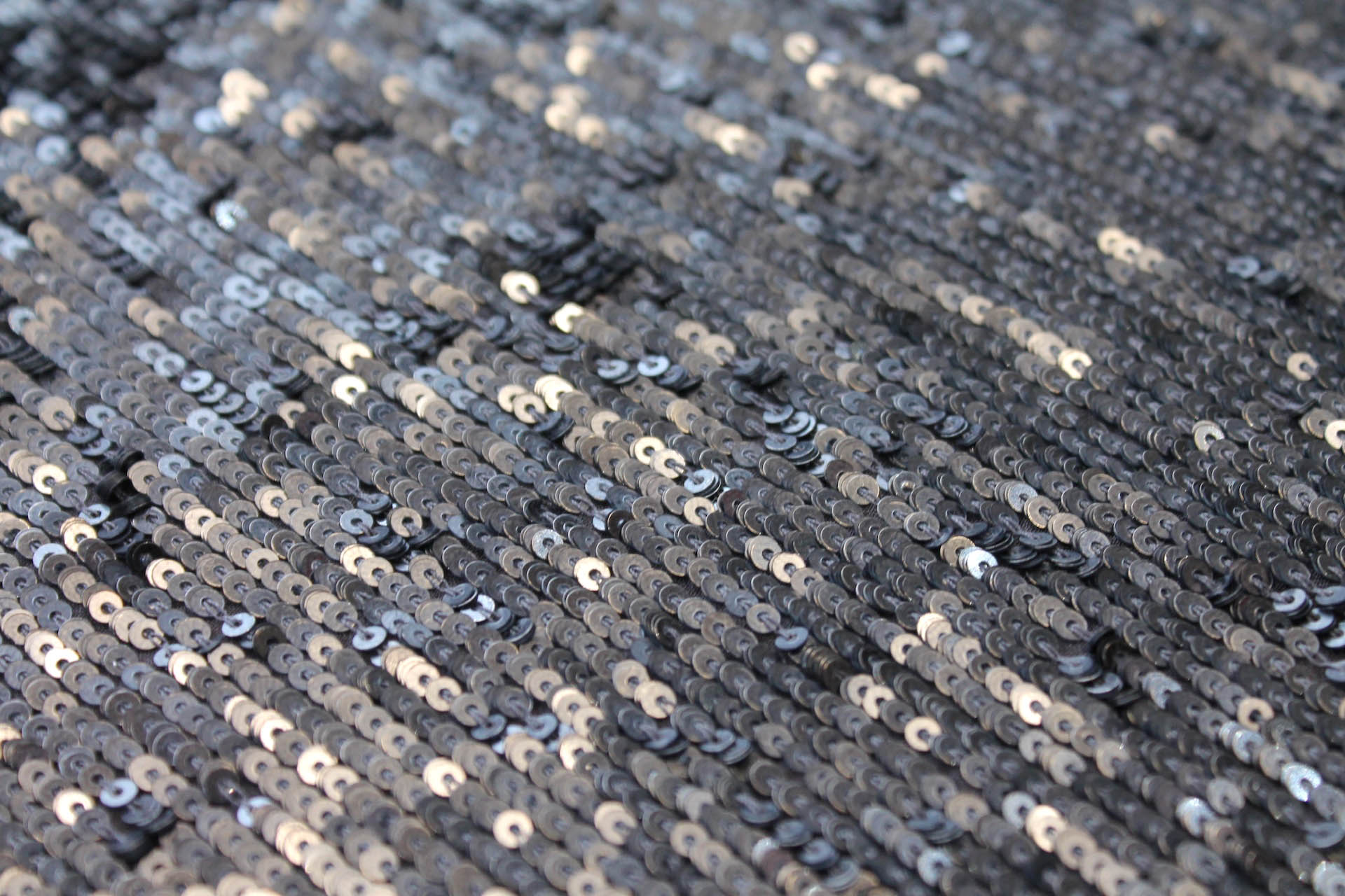 Overlapping Micro Sequin On Silk Chiffon - Blue Grey on Grey fabric, image 3 of 6
