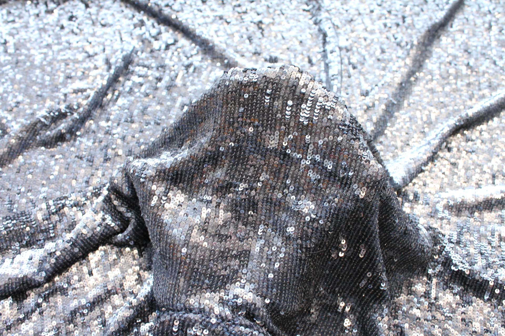 Overlapping Micro Sequin On Silk Chiffon - Blue Grey on Grey fabric, image 4 of 6