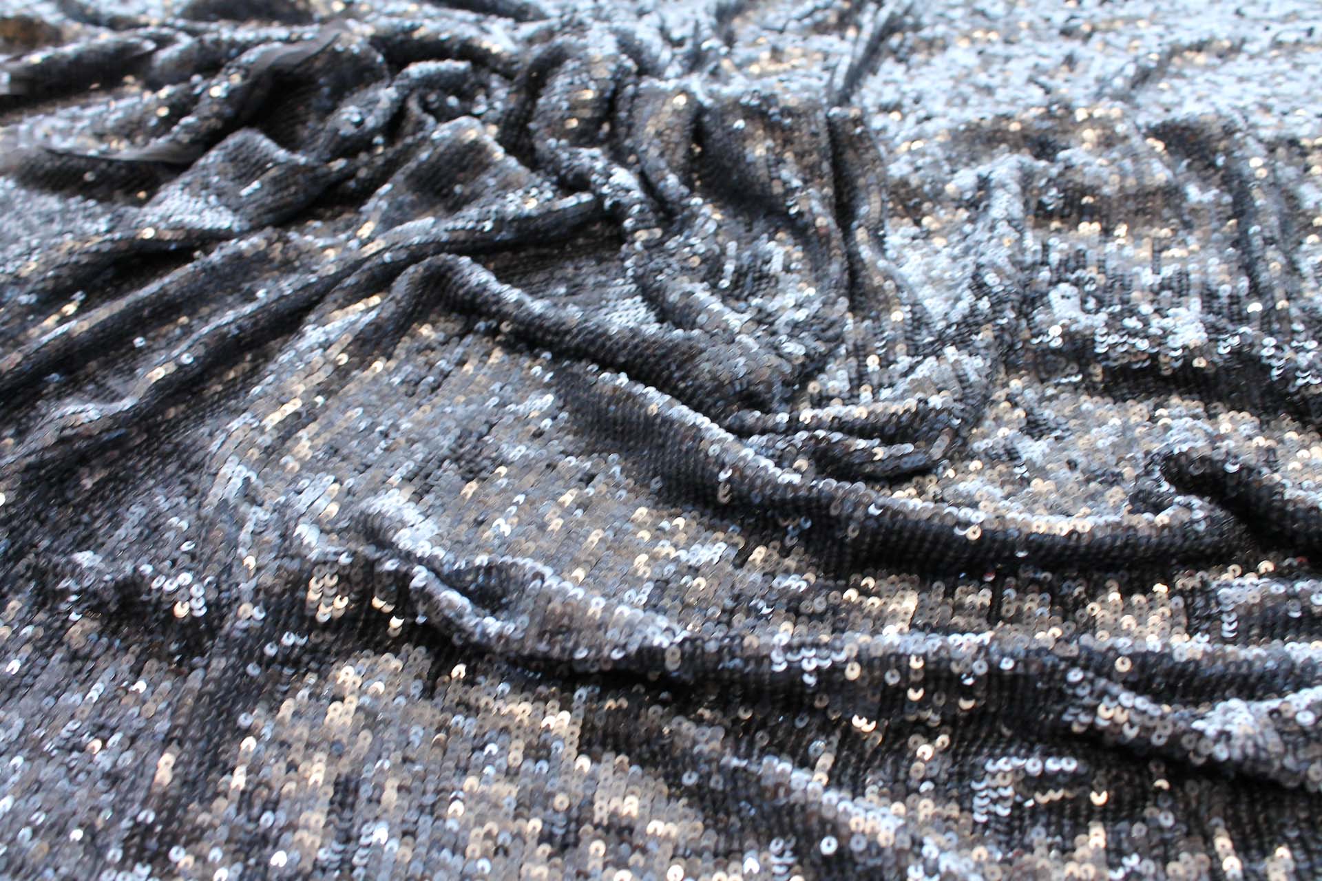 Overlapping Micro Sequin On Silk Chiffon - Blue Grey on Grey fabric, image 5 of 6