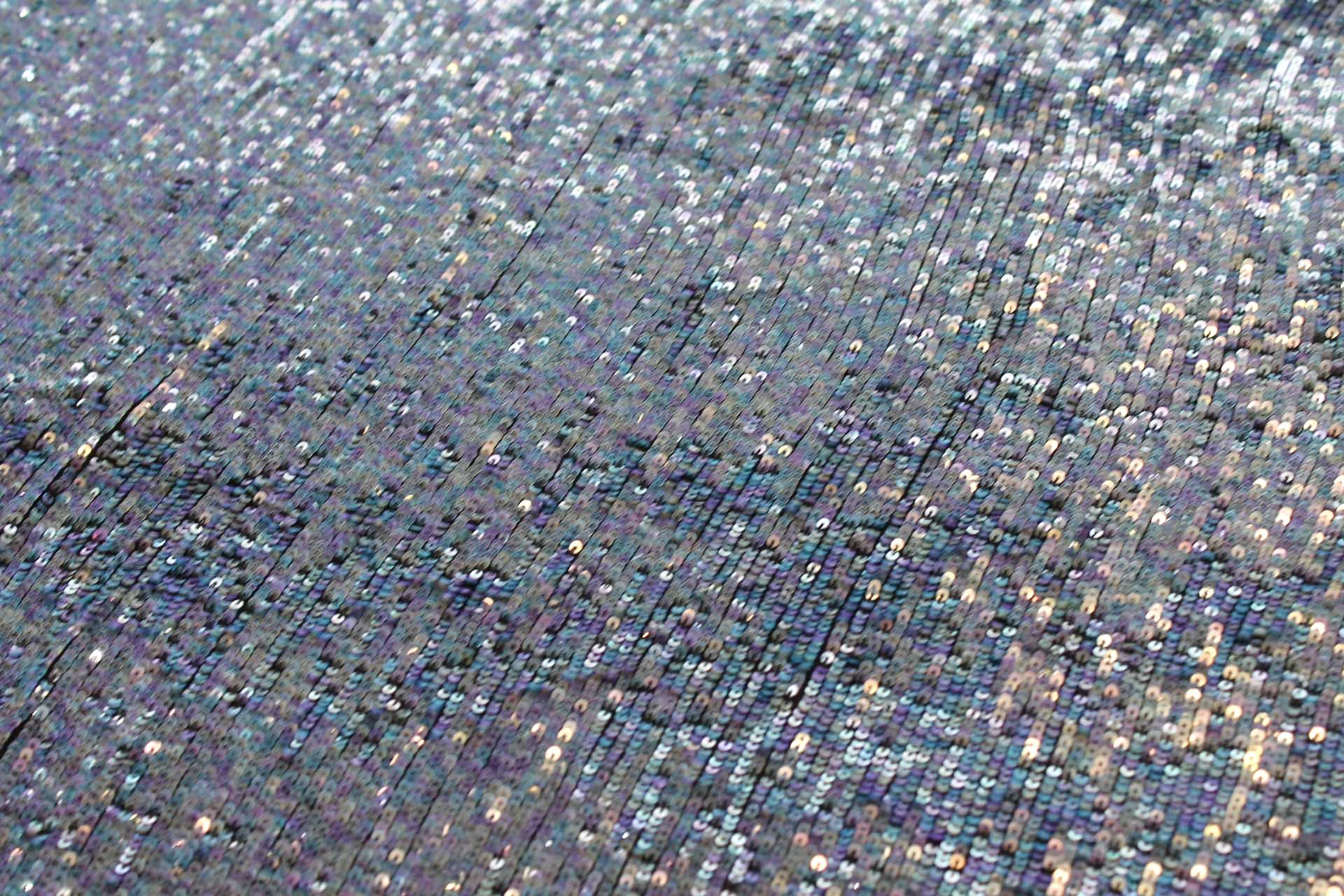 Overlapping Micro Sequin On Silk Chiffon - Clear Iridescent on Black fabric, image 2 of 8