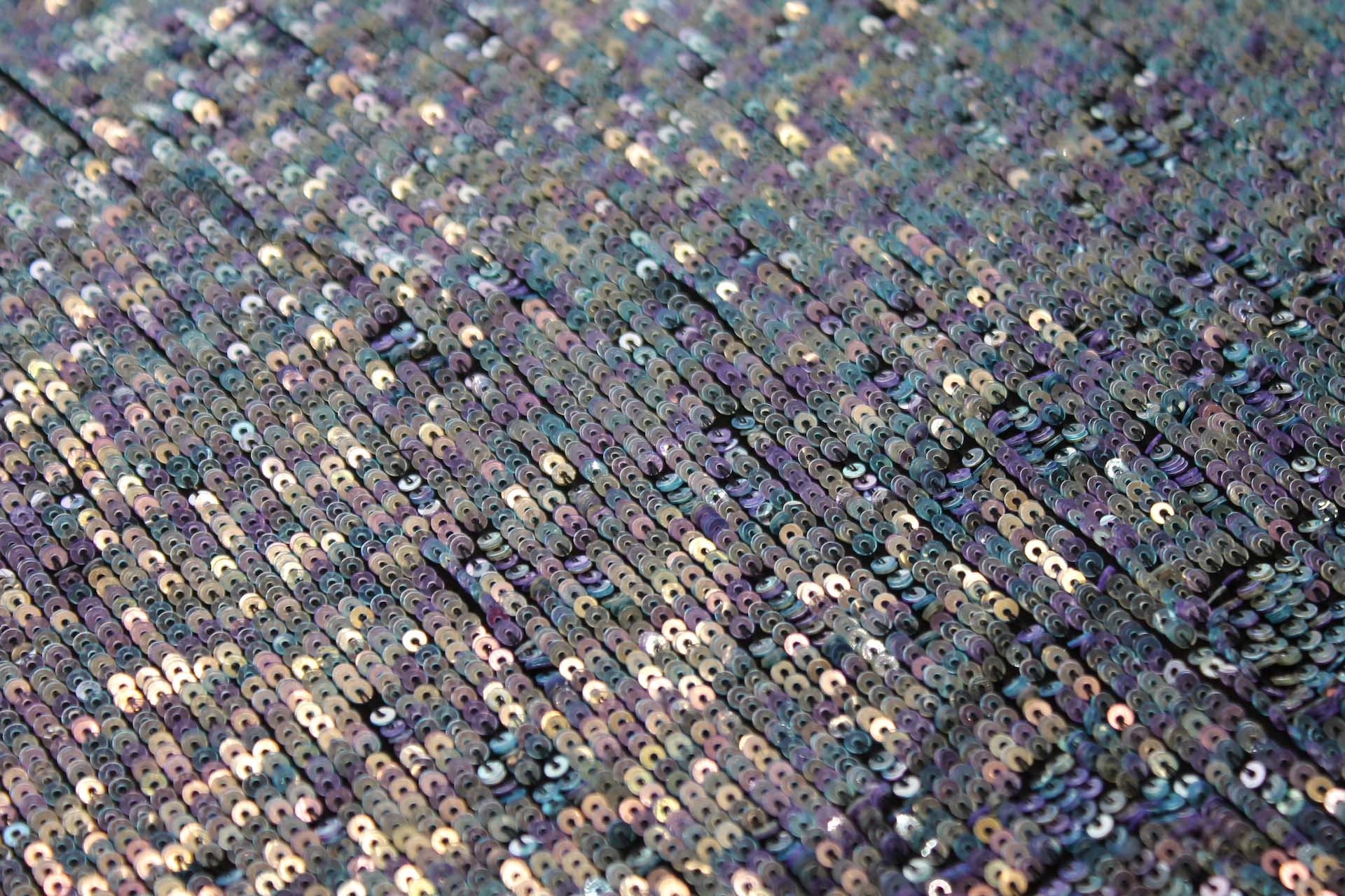 Overlapping Micro Sequin On Silk Chiffon - Clear Iridescent on Black fabric, image 3 of 8