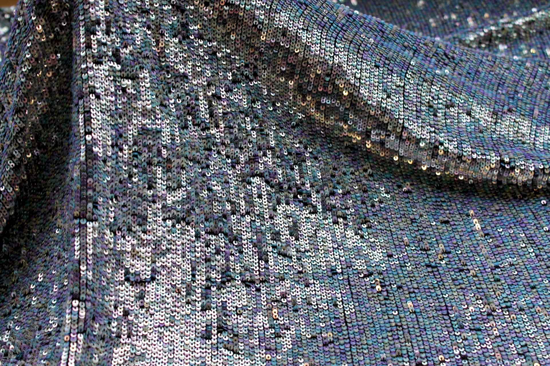 Overlapping Micro Sequin On Silk Chiffon - Clear Iridescent on Black fabric, image 8 of 8