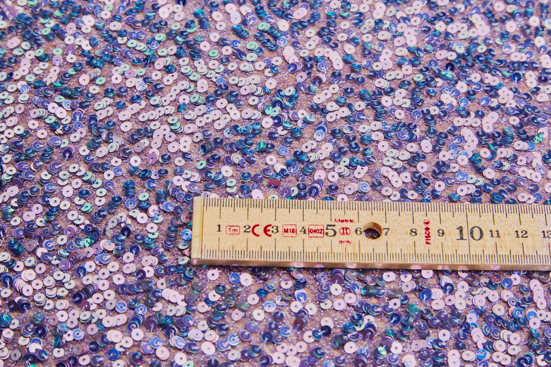 Iridescent Purple / Green Mermaid Holo Sequin on Purple Mesh fabric, image 3 of 10