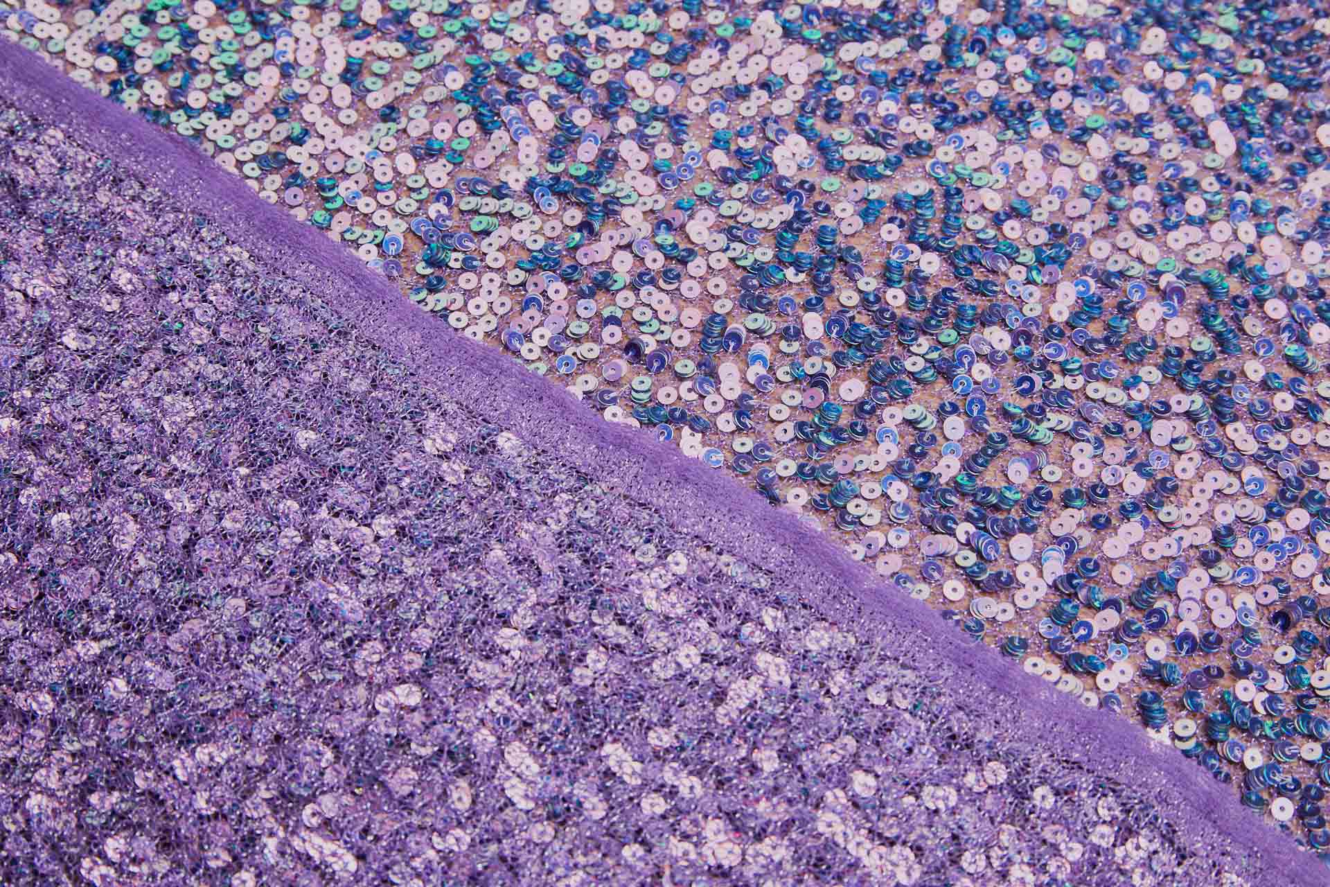 Iridescent Purple / Green Mermaid Holo Sequin on Purple Mesh fabric, image 7 of 10