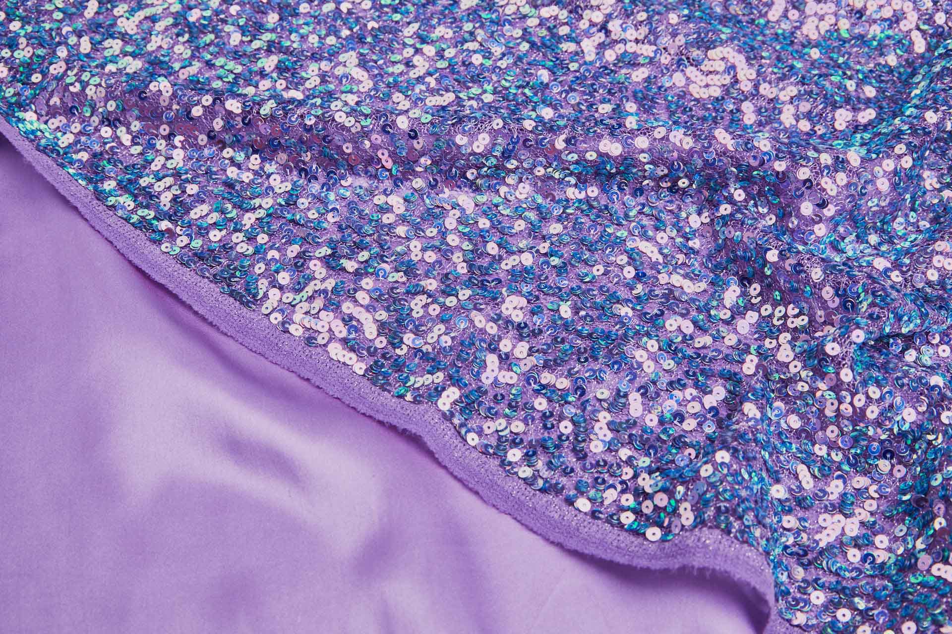 Iridescent Purple / Green Mermaid Holo Sequin on Purple Mesh fabric, image 9 of 10