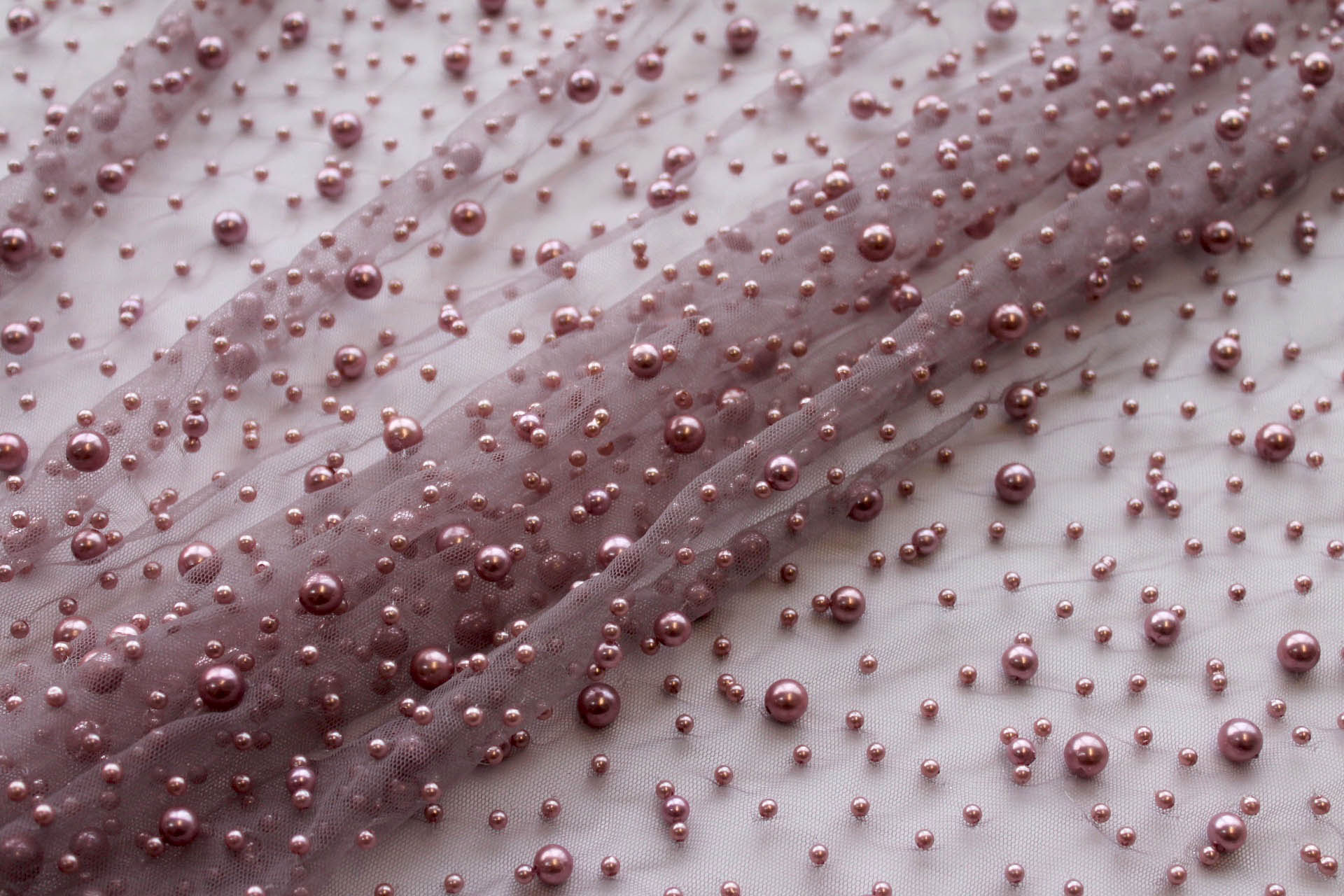 Pearl Encrusted Nylon Tulle - Mauve fabric, image 2 of 8