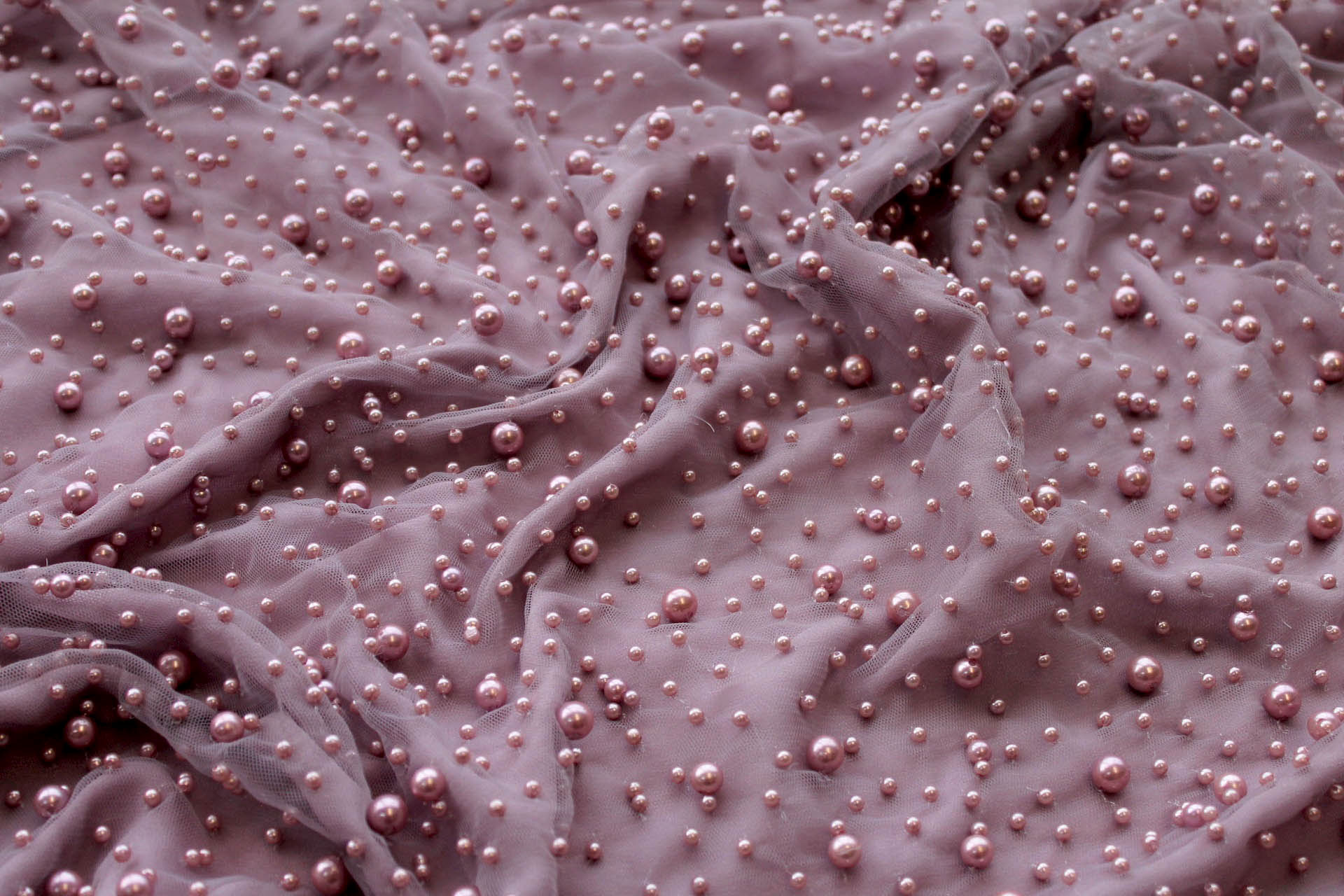 Pearl Encrusted Nylon Tulle - Mauve fabric, image 3 of 8
