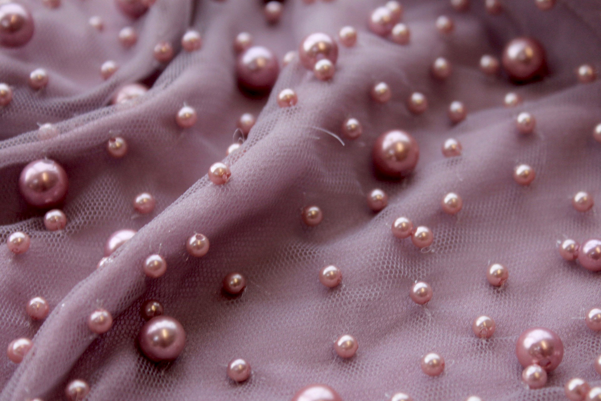 Pearl Encrusted Nylon Tulle - Mauve fabric, image 4 of 8