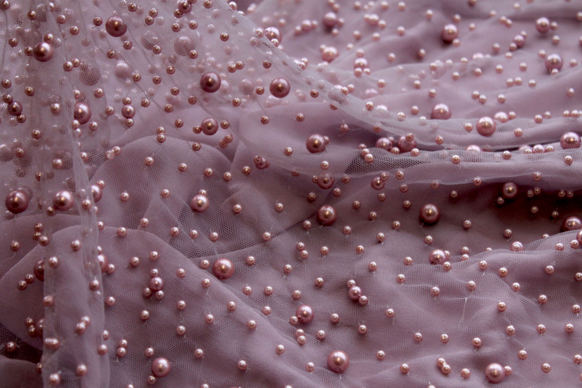 Pearl Encrusted Nylon Tulle - Mauve fabric, image 5 of 8