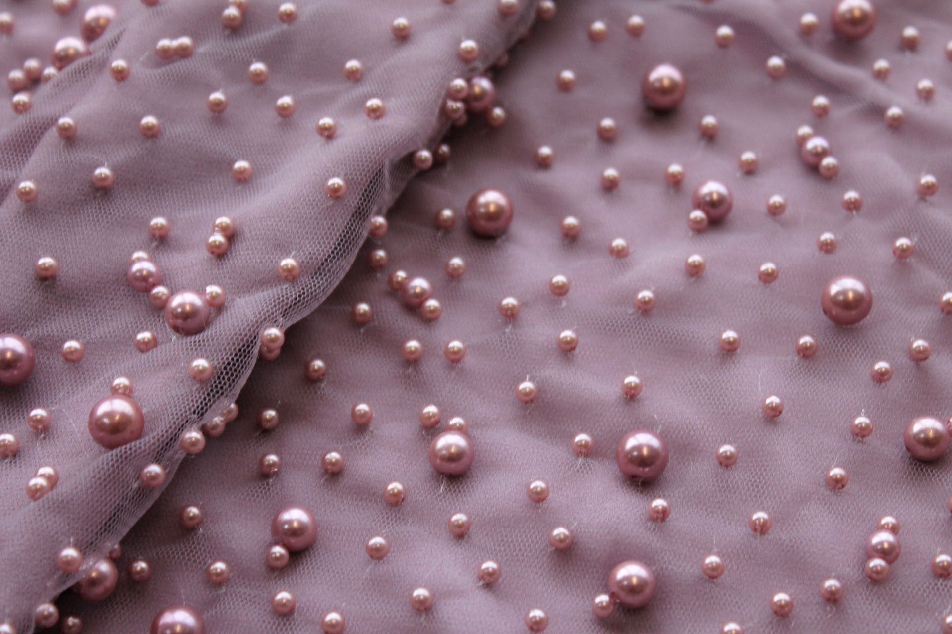 Pearl Encrusted Nylon Tulle - Mauve fabric, image 6 of 8