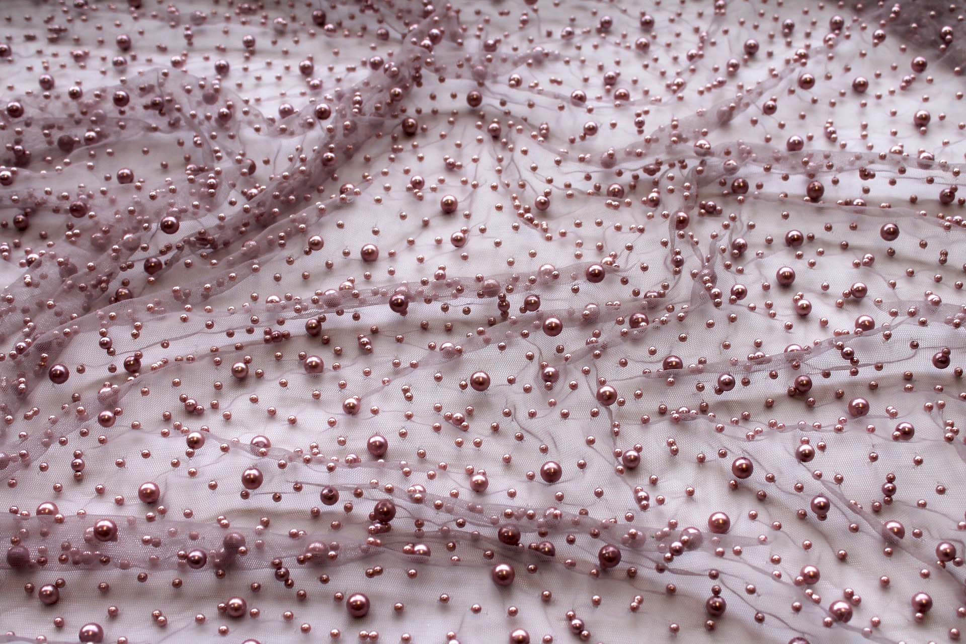 Pearl Encrusted Nylon Tulle - Mauve fabric, image 7 of 8