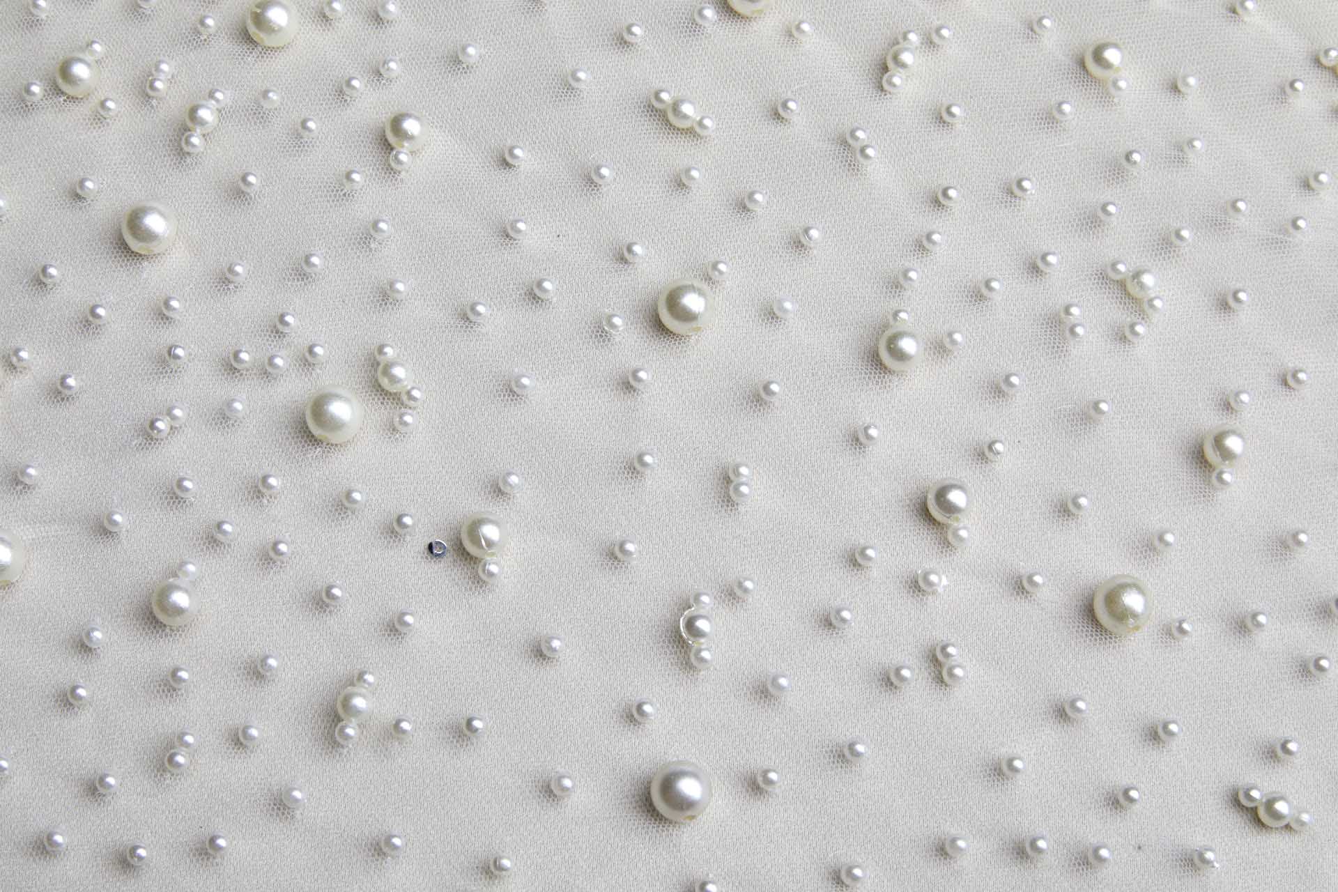 Pearl Encrusted Nylon Tulle - Ivory fabric, image 5 of 6