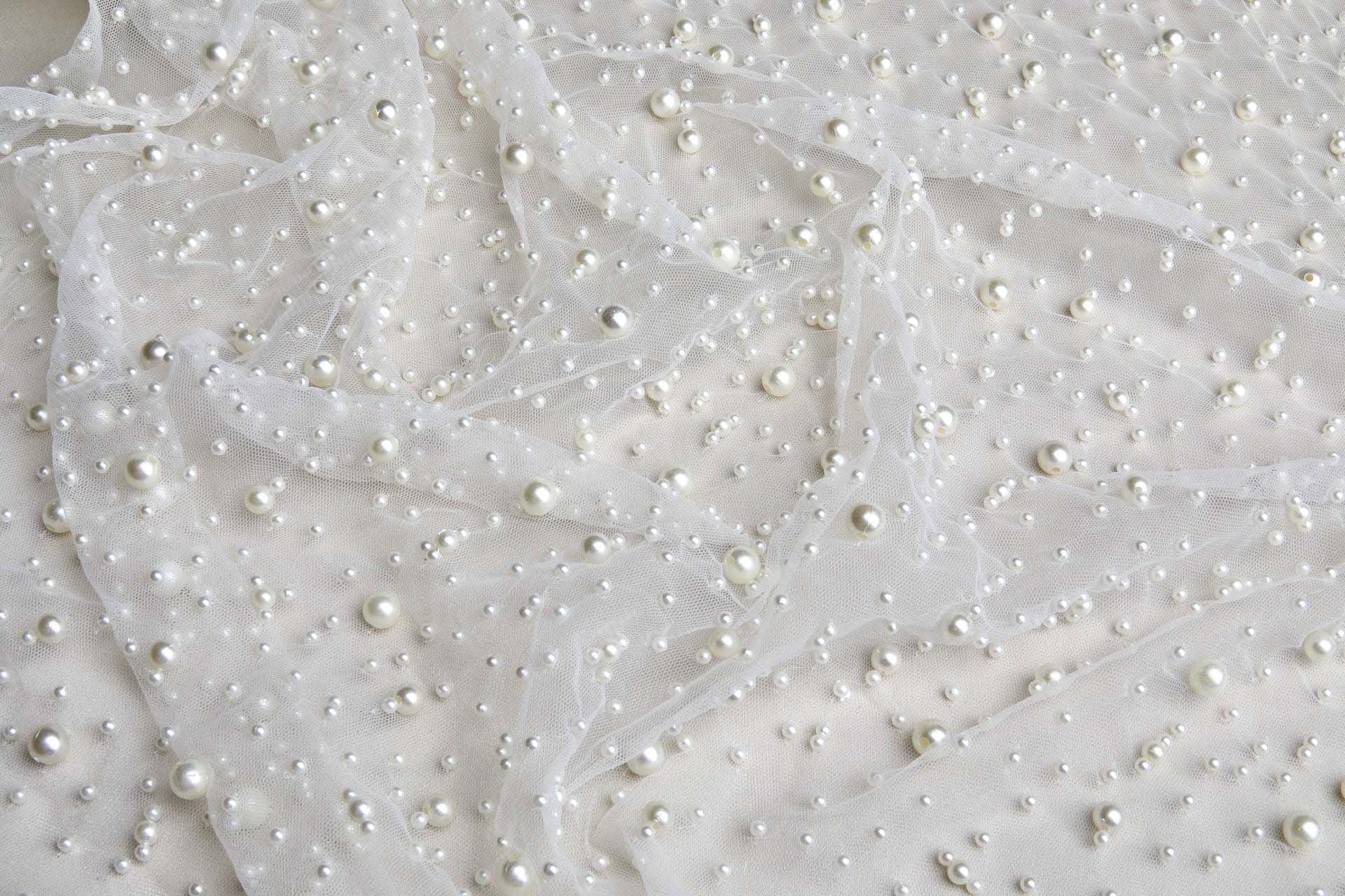 Pearl Encrusted Nylon Tulle - Ivory fabric, image 3 of 6