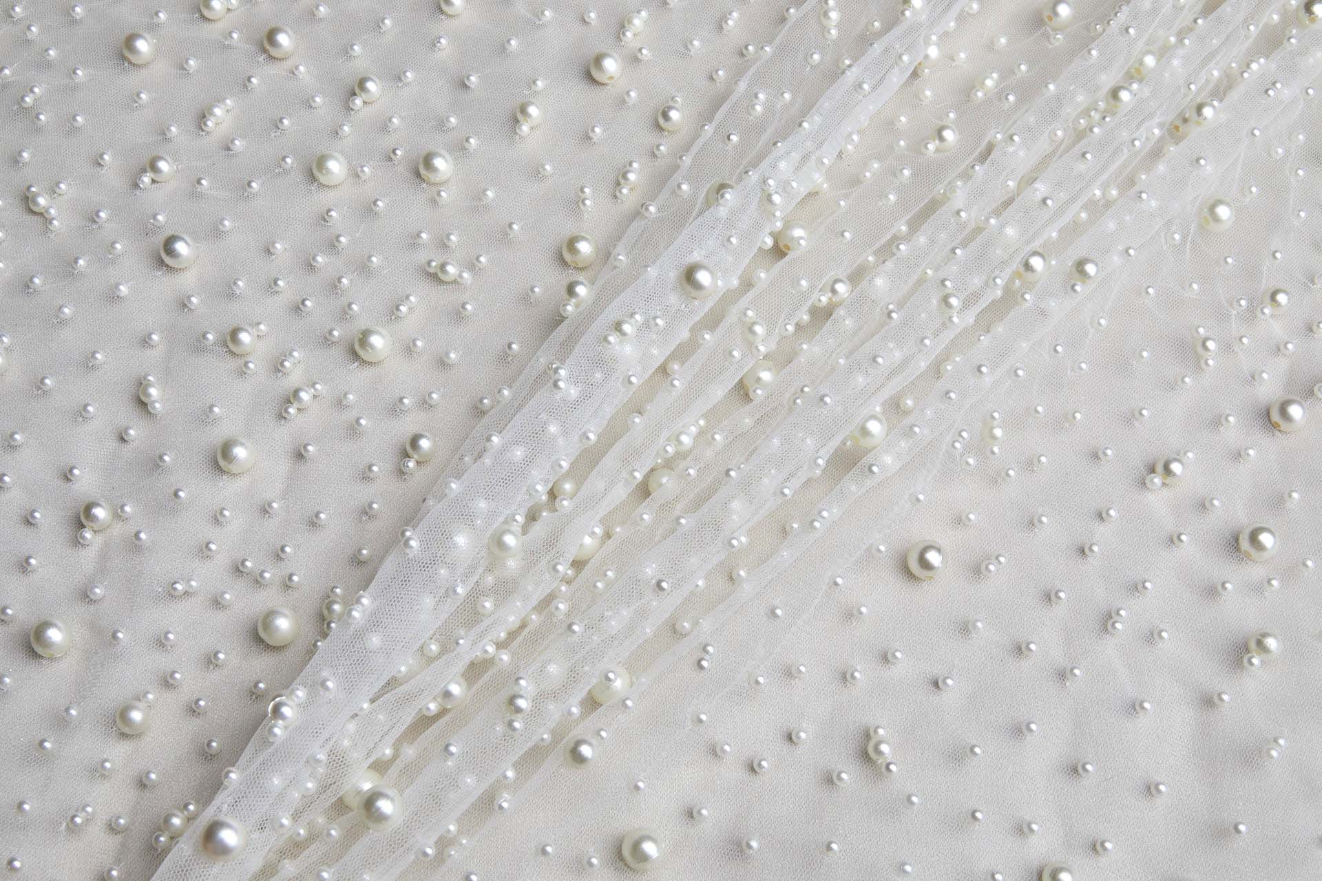 Pearl Encrusted Nylon Tulle - Ivory fabric, image 4 of 6