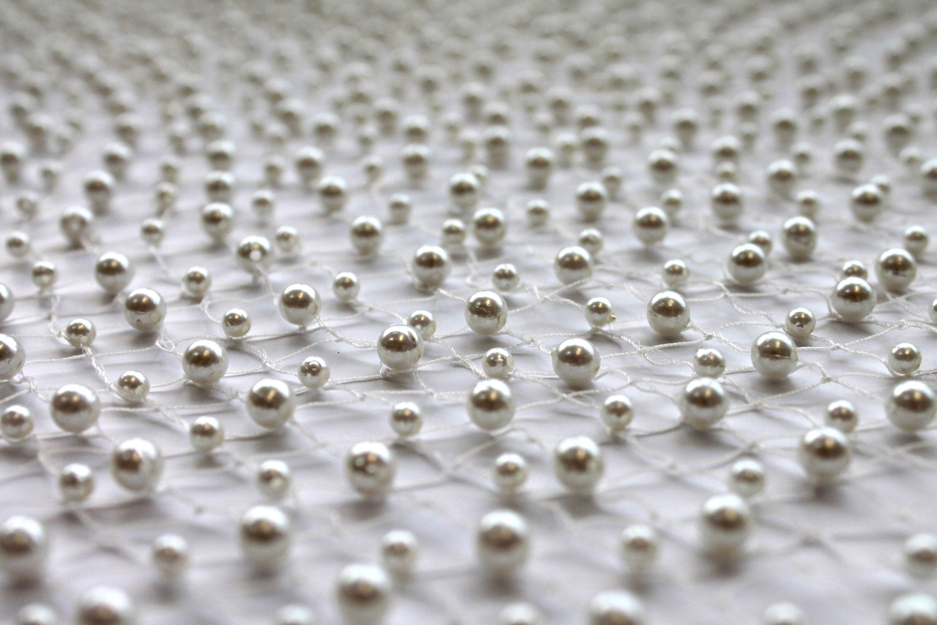BACK IN STOCK - Two Size Ivory Pearls on Ivory Fishnet fabric, image 2 of 6