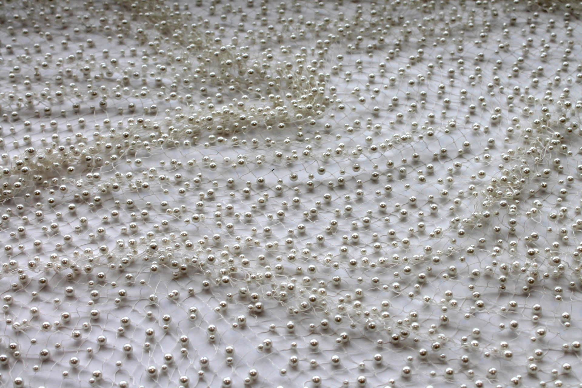BACK IN STOCK - Two Size Ivory Pearls on Ivory Fishnet fabric, image 3 of 6