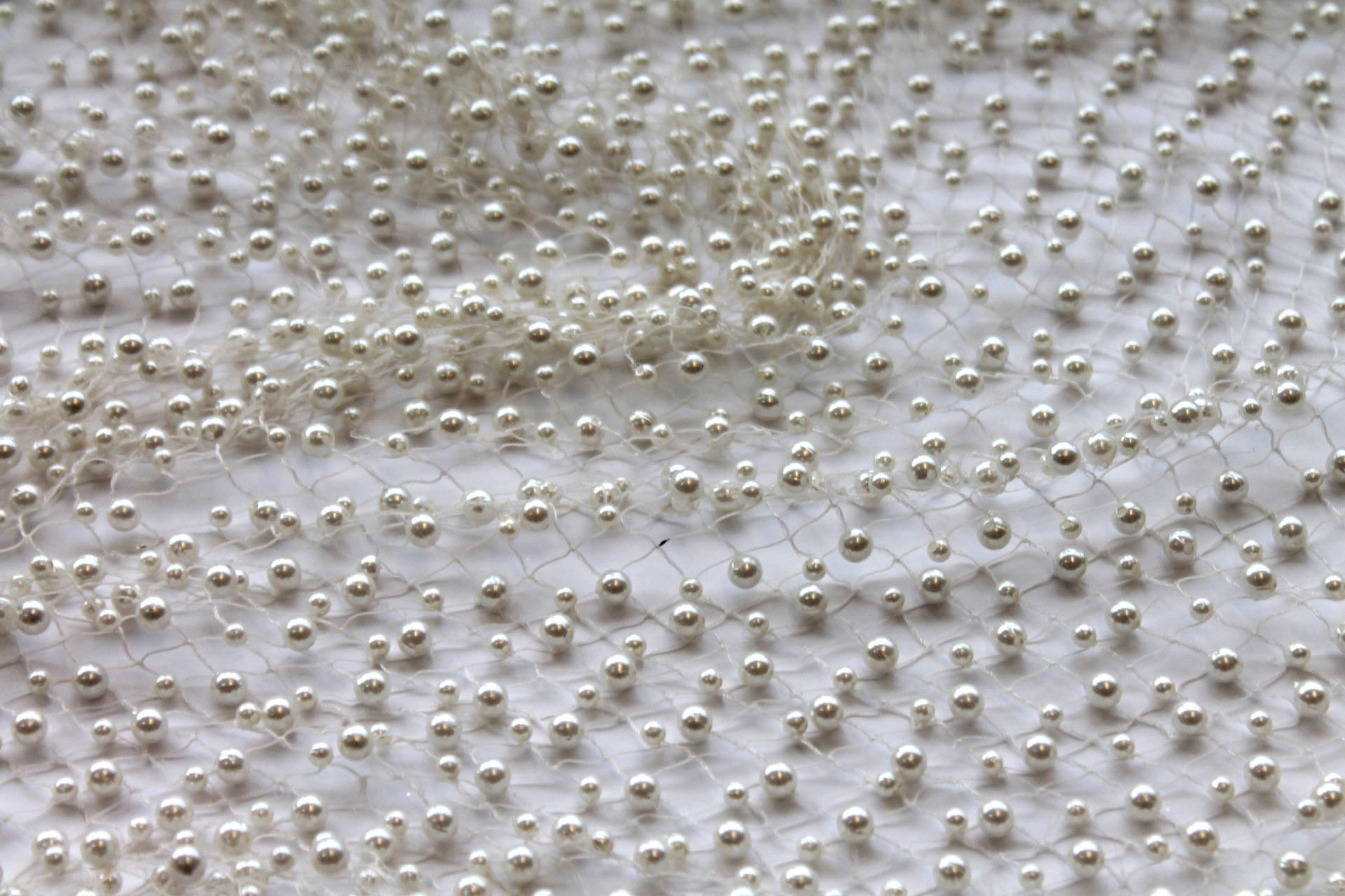 BACK IN STOCK - Two Size Ivory Pearls on Ivory Fishnet fabric