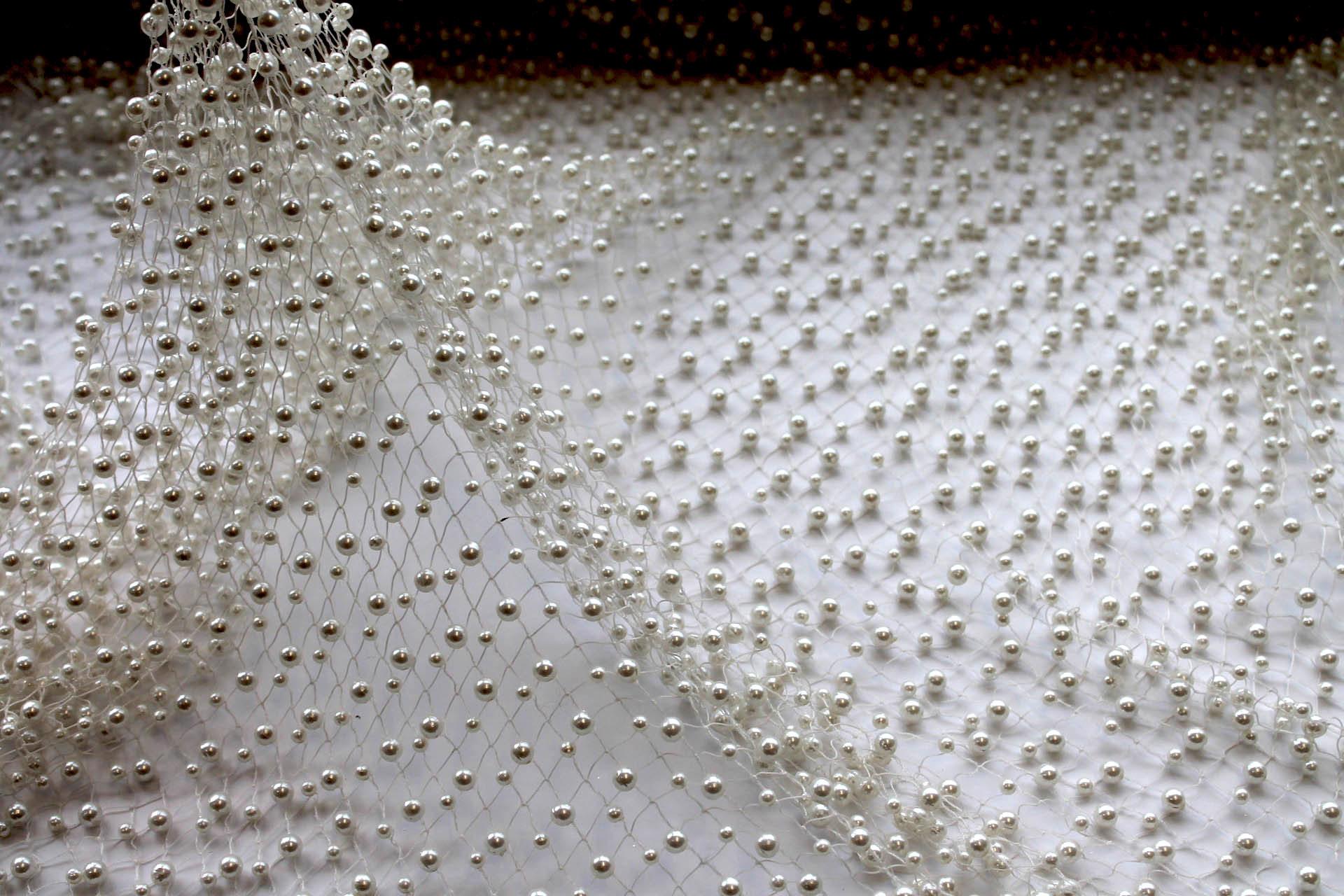 BACK IN STOCK - Two Size Ivory Pearls on Ivory Fishnet fabric, image 6 of 6